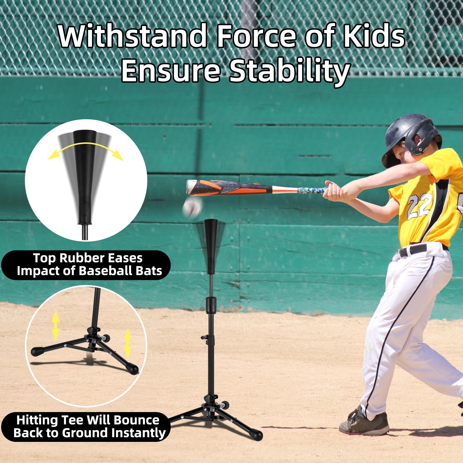 23.5 to 39.76 Inches Baseball Tee for Kids, Batting Tees for Baseball with Carry Bag, Portable Stable Tanner Tee, Baseball Training Equipment Aged 5-12, Softball Tee for Batting and Hitting (Black)