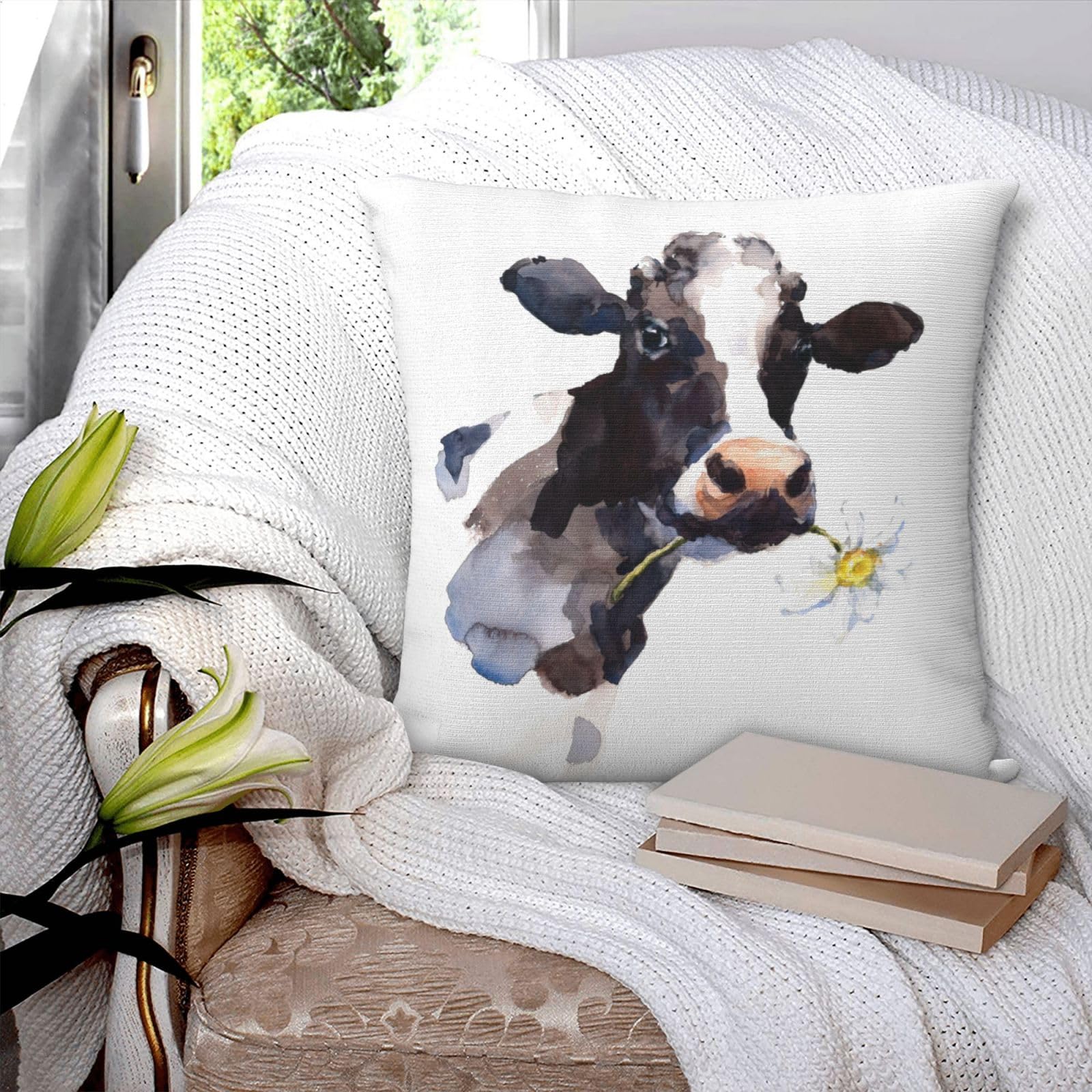 Funny Cow Print Throw Pillow Cover Case 18 X 18 for Couch Sofa Bed Home Decor