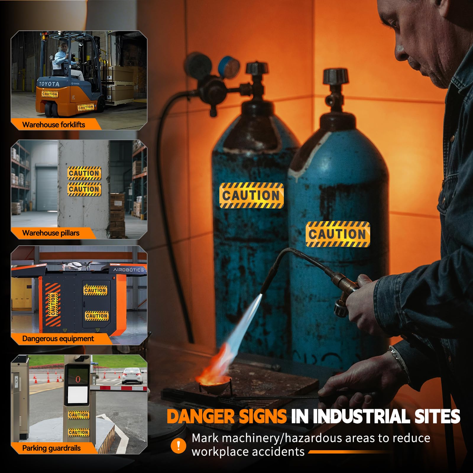 PHIXBEAR 2Pack Reflective Stickers - Made of 3M DG3 Material, High-Visibility CAUTION Labels for Trucks, Vans, Forklifts, Trailers, Warehouse Equipment, Parking Lots & Yards (Black/Yellow)