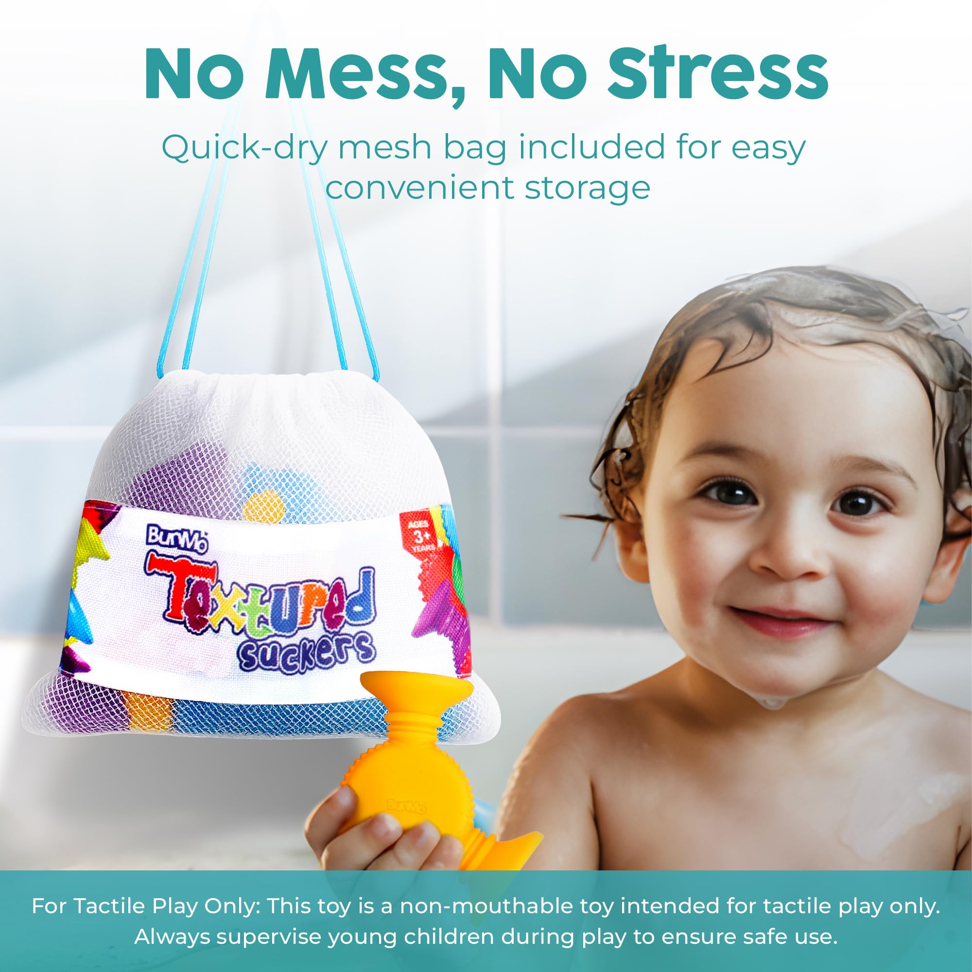 BUNMO Stocking Stuffers for Kids - Toddler Suction Bath Toys - Connect, Build, Create - Toddler Stocking Stuffers - Fine Motor Skills - Stimulating Sensory Fun - Textured 10 Pack