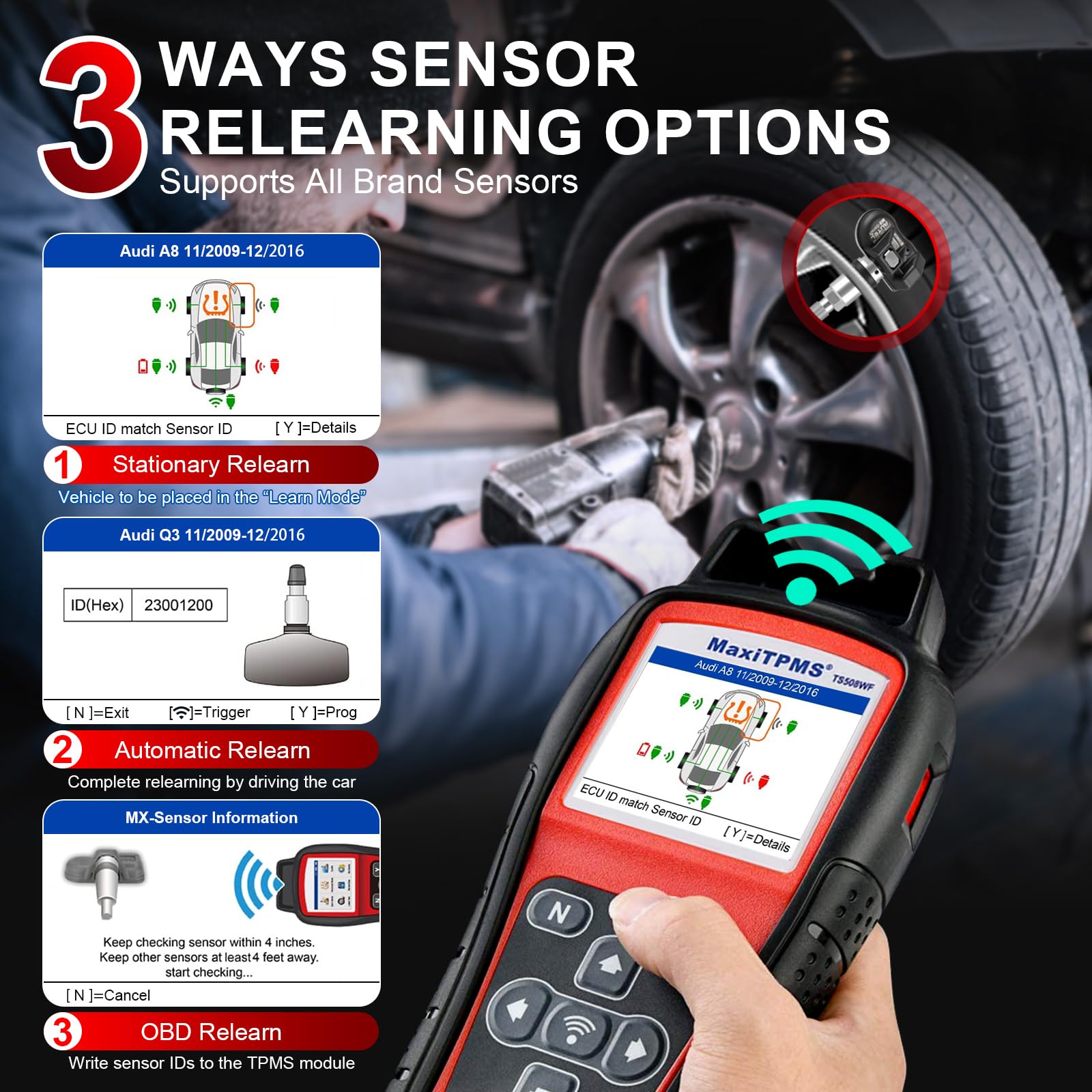 Autel MaxiTPMS TS508WF TPMS Programming Tool Lifetime Free Updates 2024 WiFi Ver. Upgrade of TS508 TS501 TS408 Activate/Relearn/Reset/Diagnosis All Sensors, Program MX Sensors, Read/Clear TPMS DTCs