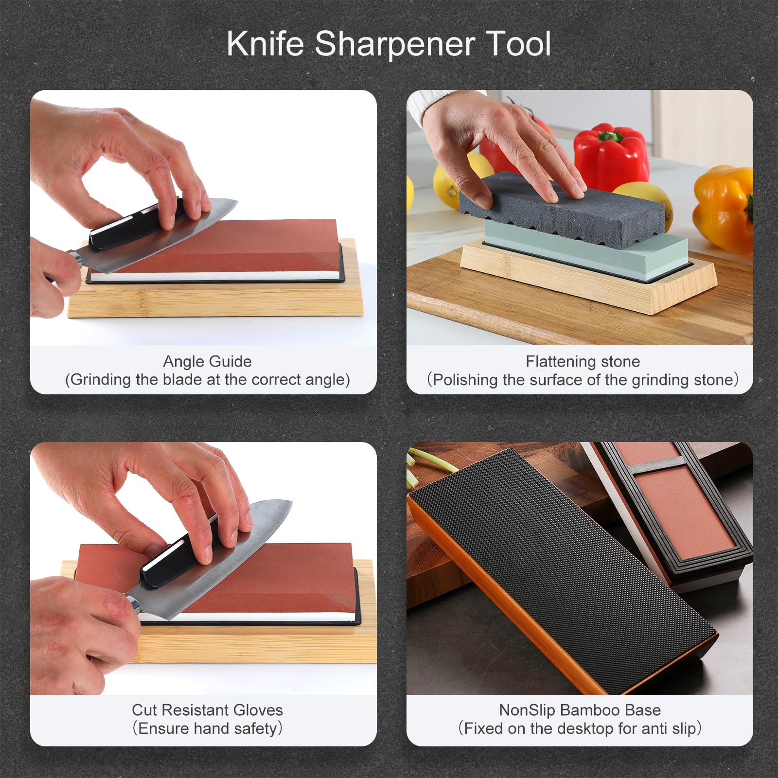 Knife Sharpening Stone - Dual Grit Whetstone 400/1000 3000/8000, Knife Sharpening Stone Set, Tpstone Knife Sharpener Tool,Easy to Use