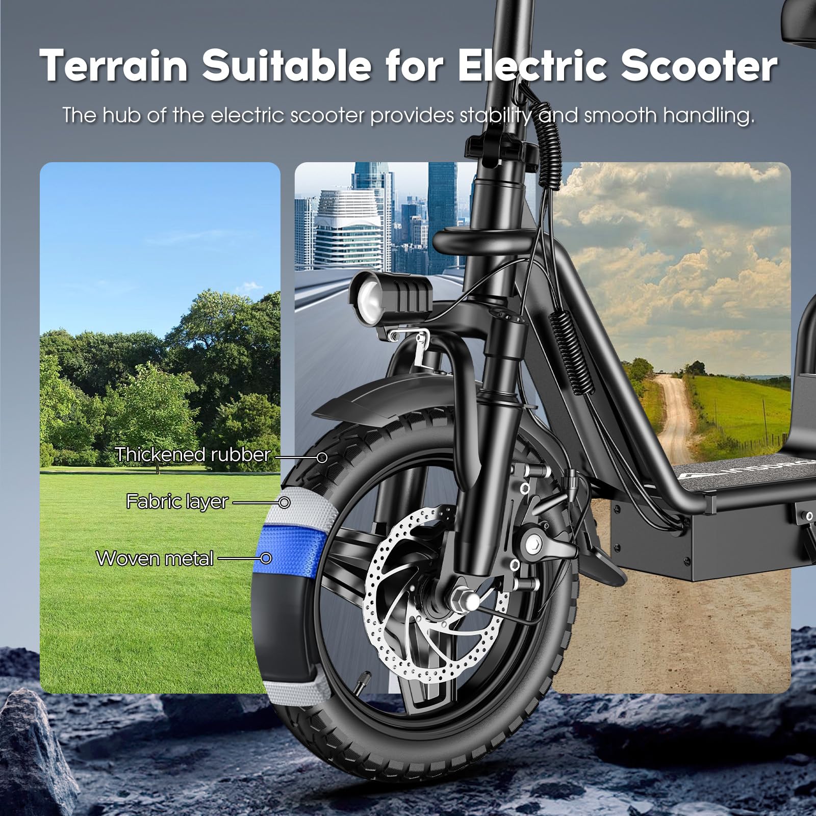Electric Scooter with Seat for Adults,1000W Peak Power, 35-Mile Range, 20MPH, 14" Tires, Foldable Commuter E-Scooter with Basket for Pets Dogs and Items, 330lbs Max Load