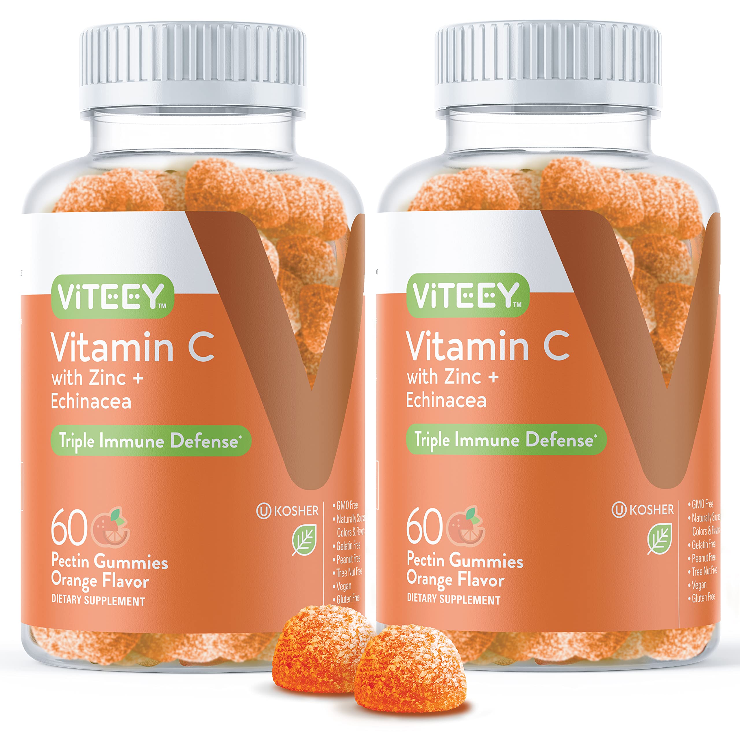 Vitamin C Gummies for Adults & Teens with Zinc & Echinacea - Immune Support Gummies - Immune Booster - Vegan, Gelatin Free, Gluten Free, GMO Free - Tasty Vitamin C Chewable Orange Flavored Gummy