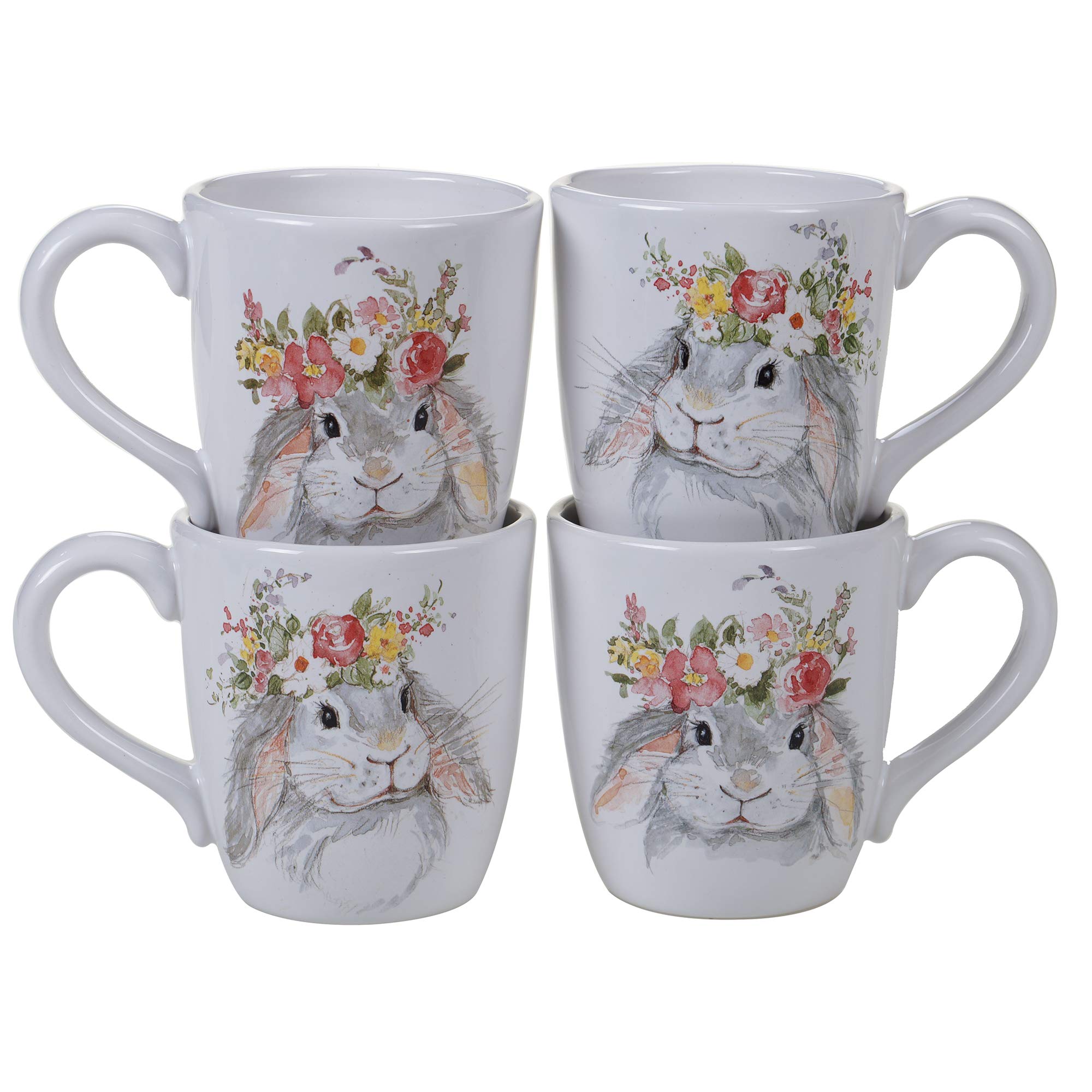 Certified International Sweet Bunny 5.75" Mugs, Set of 4, 2 Assorted Designs, 5.75" x 4" x 4.5", Multicolored