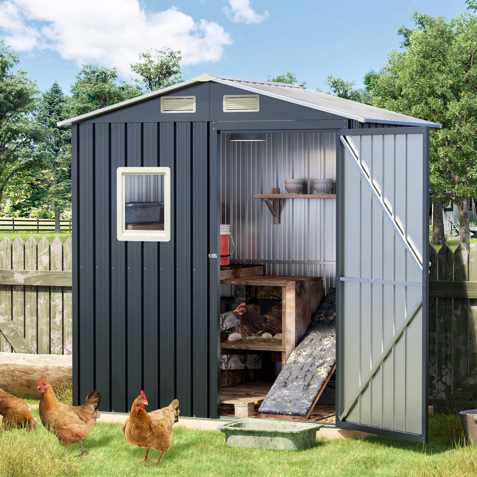 Grovellis Update Version 6x4 FT Outdoor Metal Storage Shed, Single Door, 1 Clear Window, Tool Shed for Garden, Patio, Backyard Nightblue