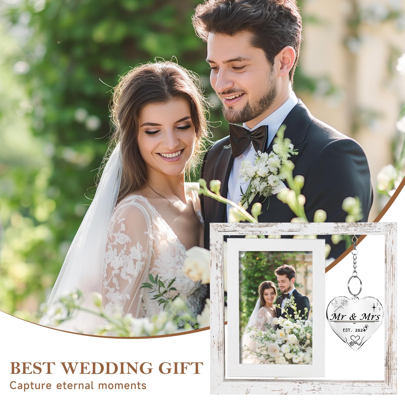 PIKPEOD Wedding Gifts for Couples 2024, Bridal Shower Gifts, Bride gifts, Rotating Wedding Picture Frame 4x6, Engagement Gifts for Couples, Mr and Mrs Gifts, Couple Gifts, Bachelorette Gifts for Bride