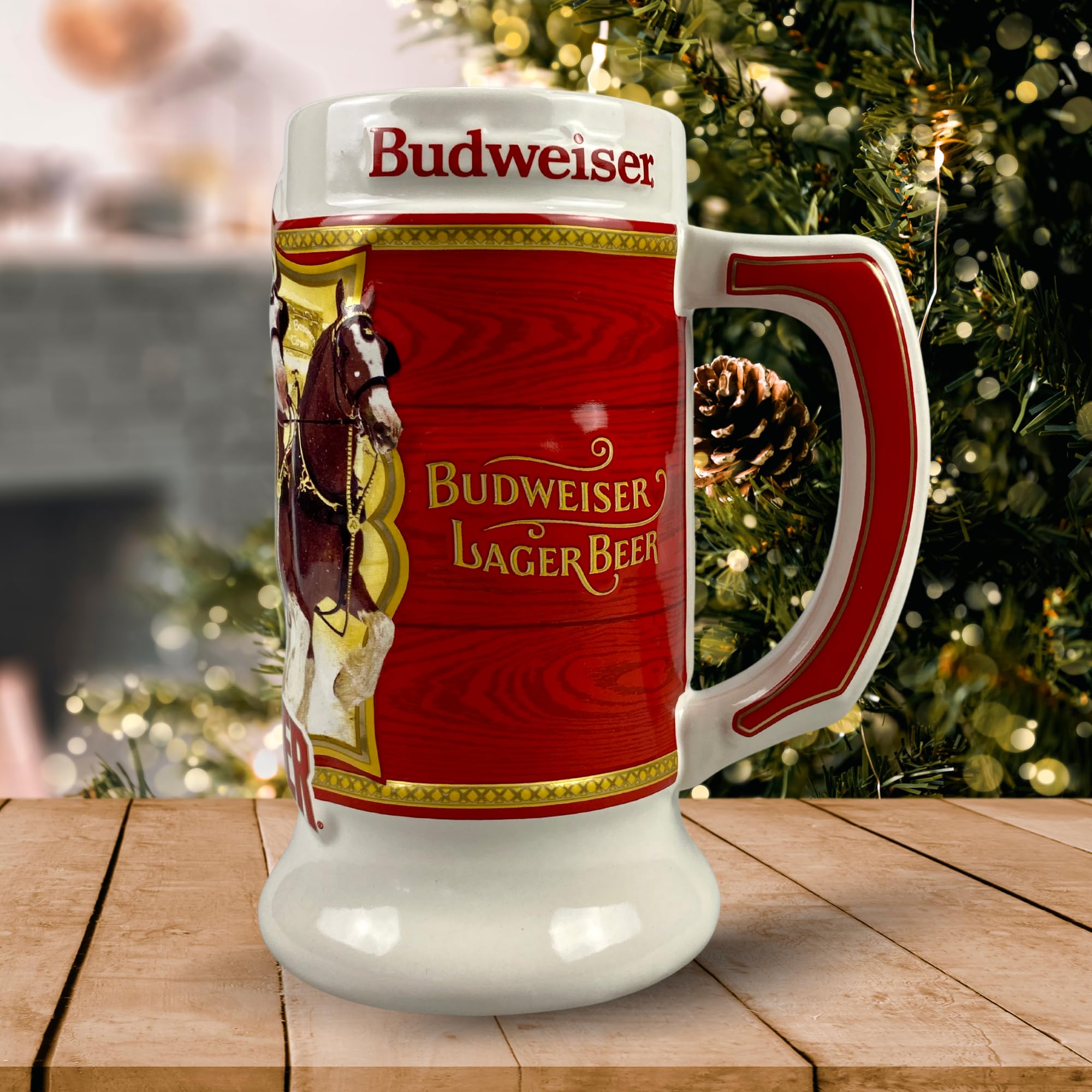 Budweiser 2024 91st Anniversary Limited Edition Collectors SERIES #45 Clydesdale Holiday Stein - Ceramic Beer Mug - Christmas Gift for Men, Father, Husband - Collectable Room Decor for Den, Man Cave