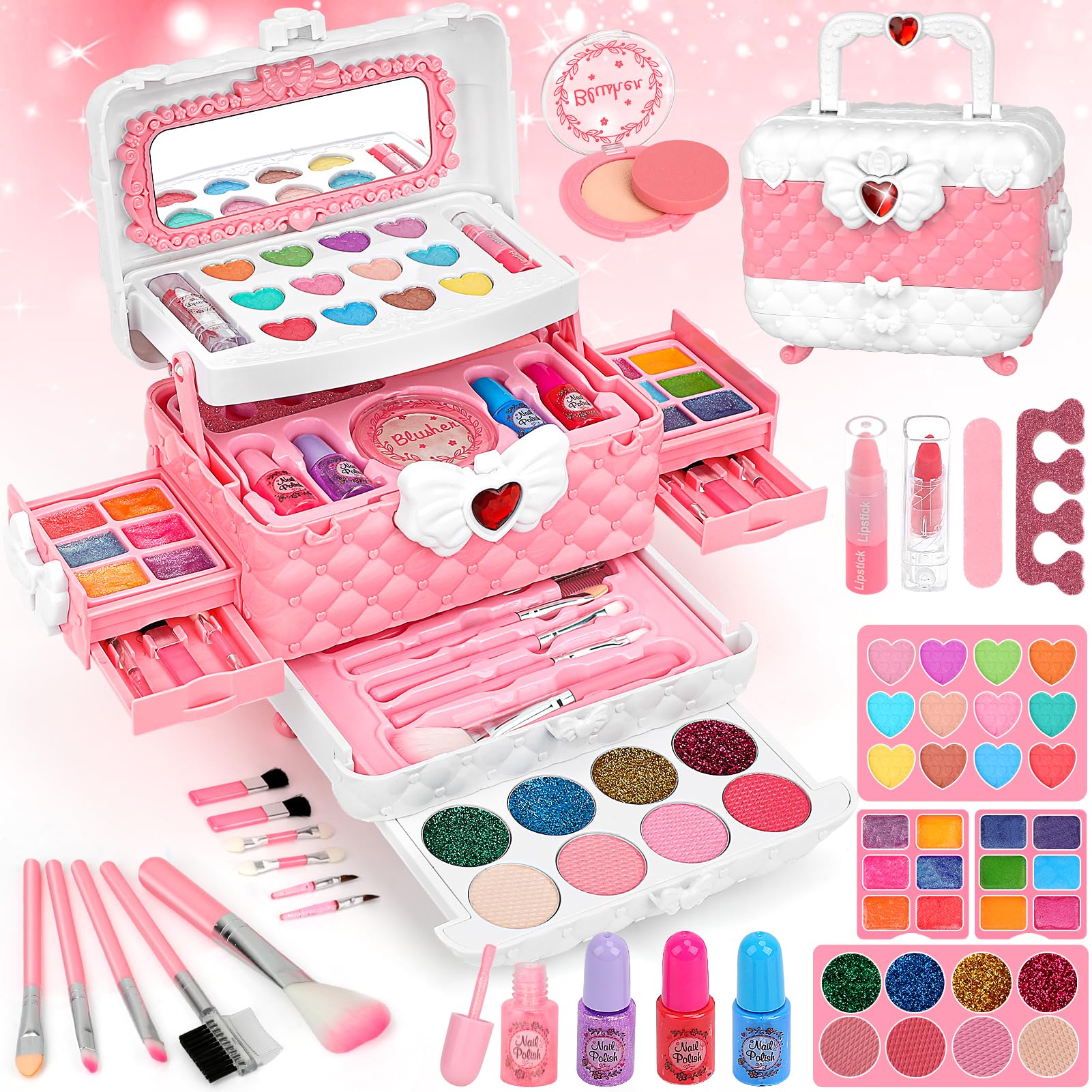 Kids Makeup Kit Girl Toys for Gifts, Teensymic Toys for Girls Real Washable Makeup Girls Princess Birthday Gift Play Make Up Toys Makeup Vanities for Girls Toys Age 4 5 6 7 8 9