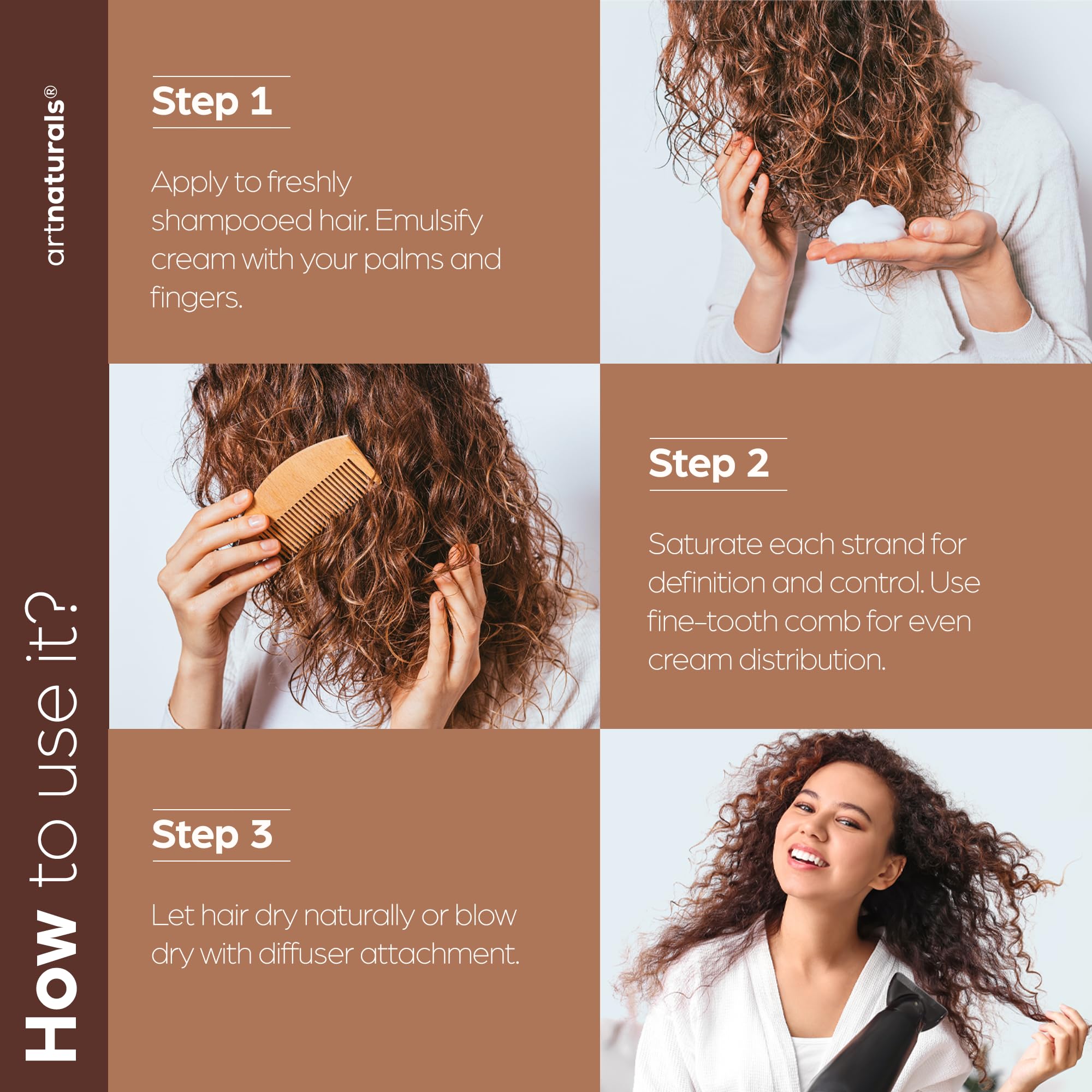 Artnaturals Curl Defining Cream-Moisturizer & Enhancer w/Almond, Jojoba & Argan Oil & Natural Frizz Control - for Wavy & Curly Hair Products - Sulfate Free - 12 Oz for Women and Men