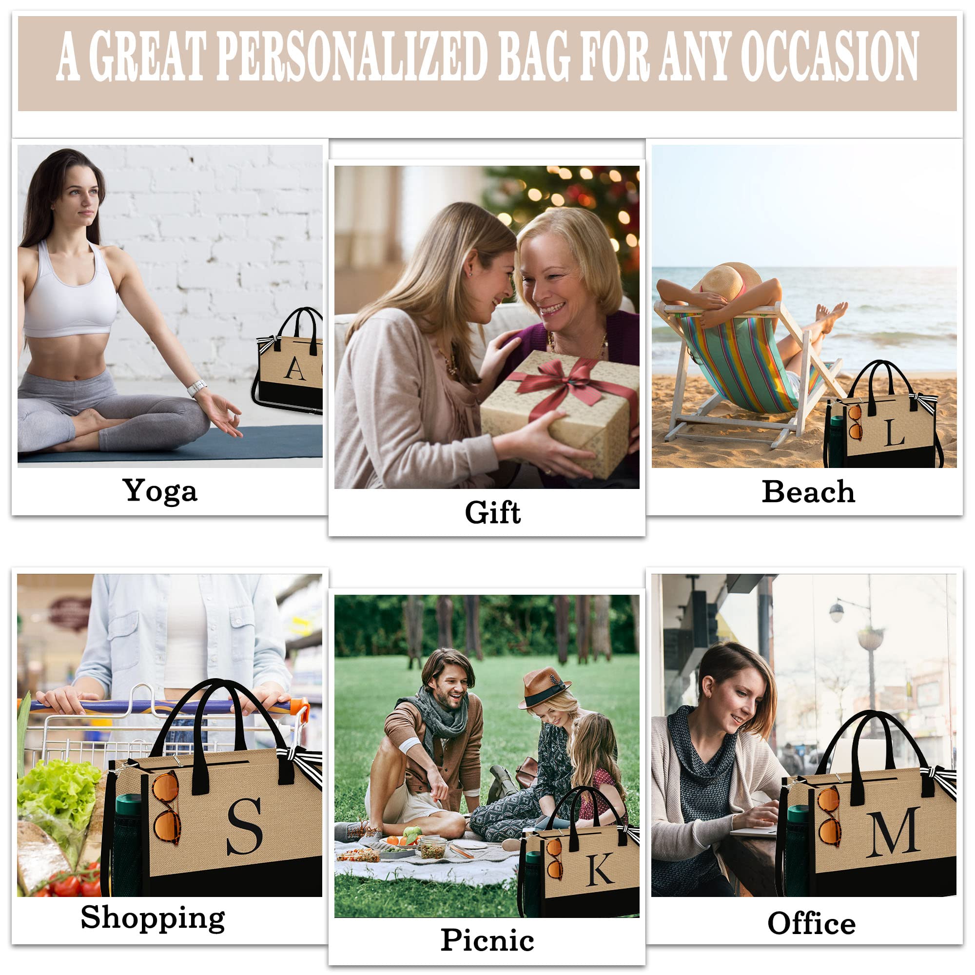 YOOLIFE Christmas Gifts for Women - Birthday Gifts for Women, Mom Christmas Gifts, Gifts for Mom Friend Sister Teacher, Birthday Gifts for Women M Letter Jute Tote Bag, Christmas Gifts for Women 2024