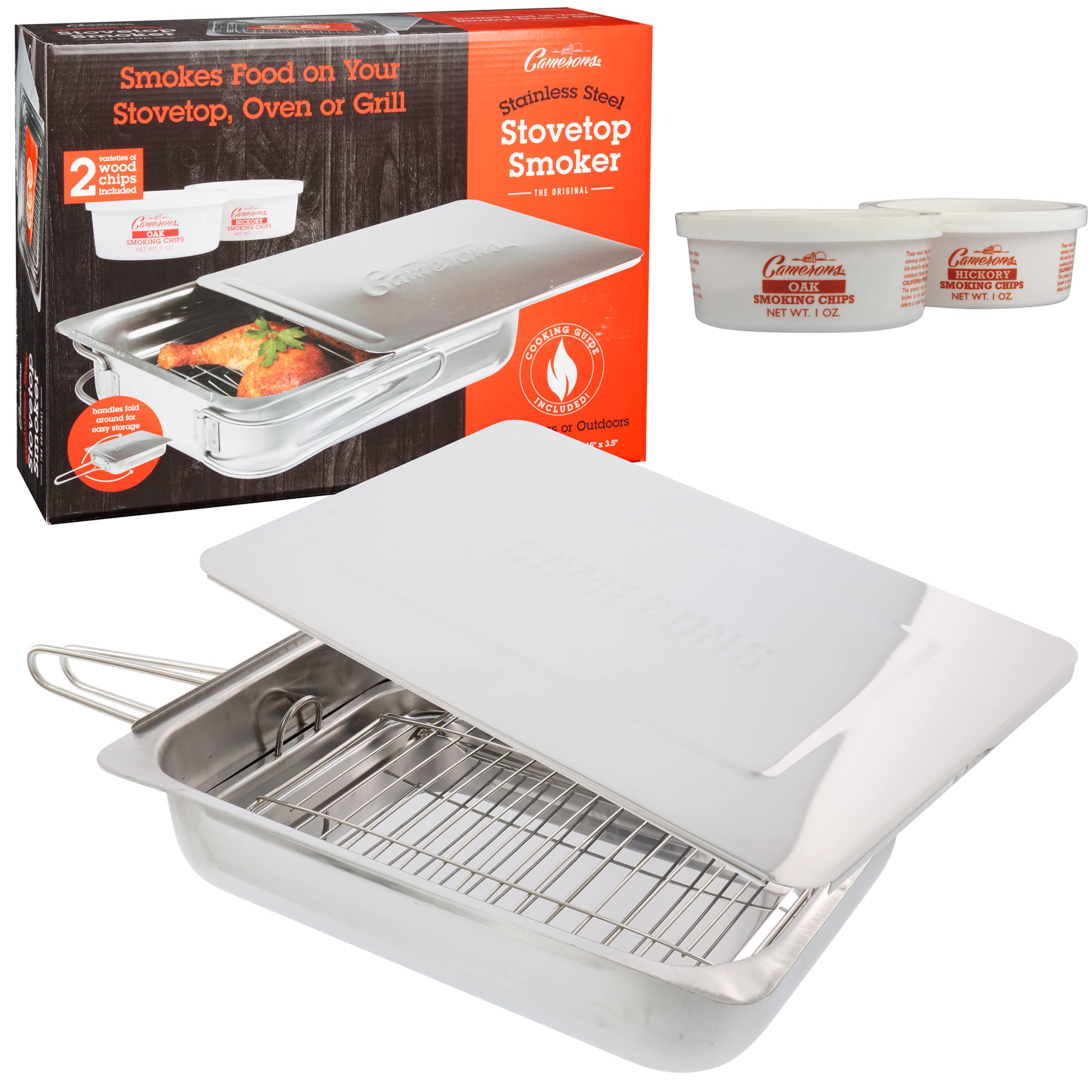 Camerons Large Stovetop Smoker - Stainless Steel BBQ Smoker Box w/Hick
