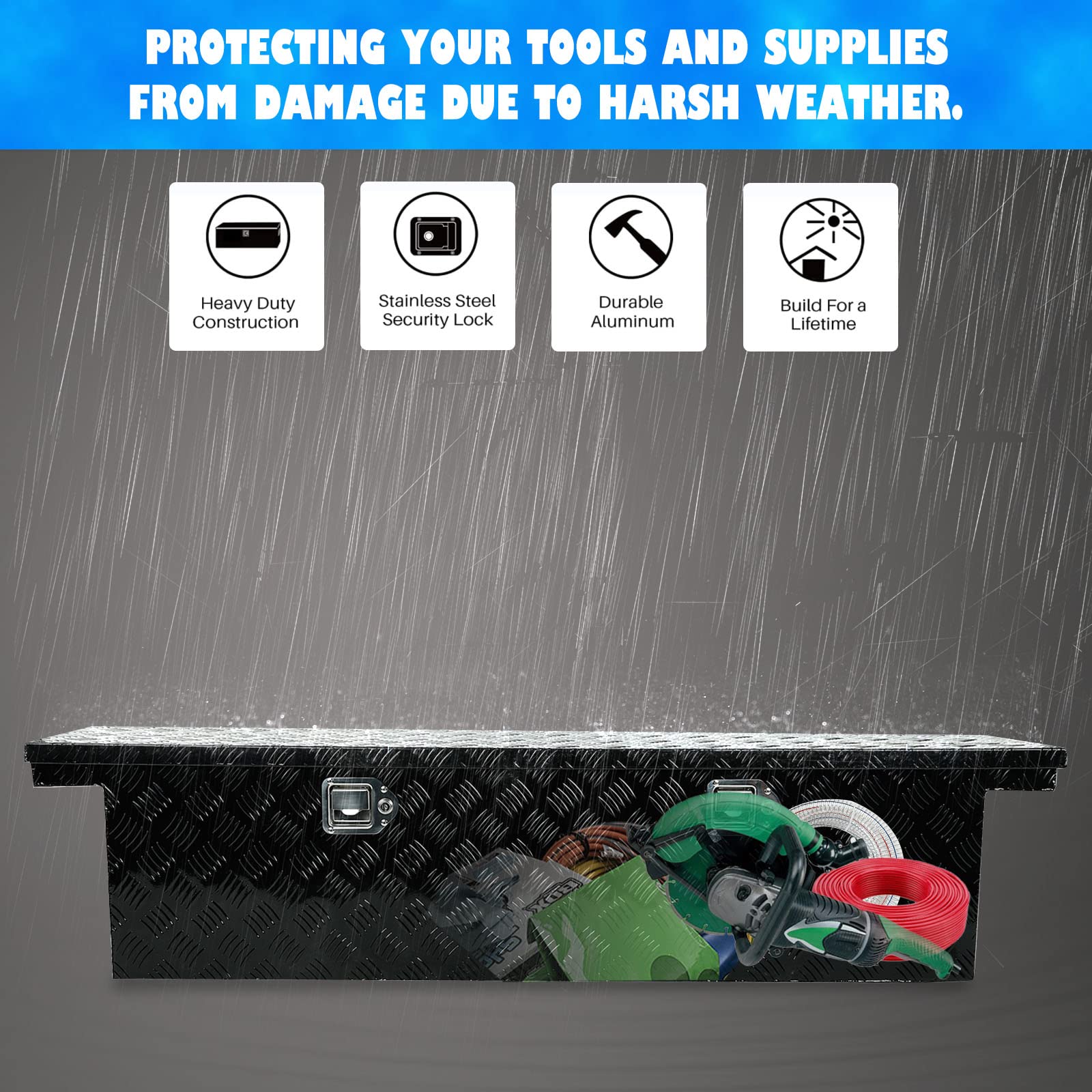 Eivojor 60" Heavy Duty Aluminum Stripes Plated Tool Box Pick Up Truck Bed RV Trailer Toolbox Storage Organizer with Locks and Keys,60"x 12"x 14"-Black