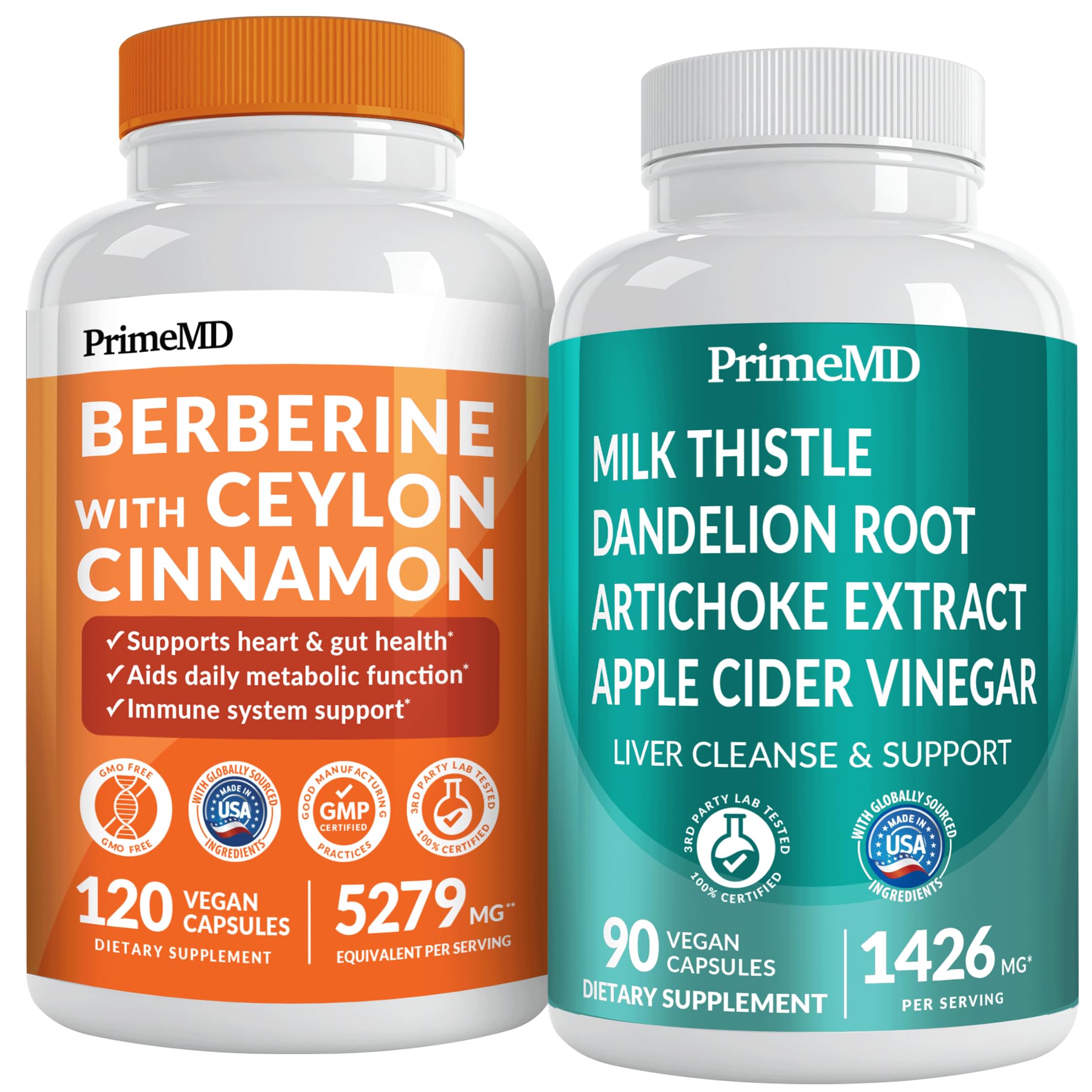 PrimeMD 21-in-1 Berberine Supplement with Ceylon Cinnamon, Chromium, Bitter Melon and Green Tea Extract (120 ct) &