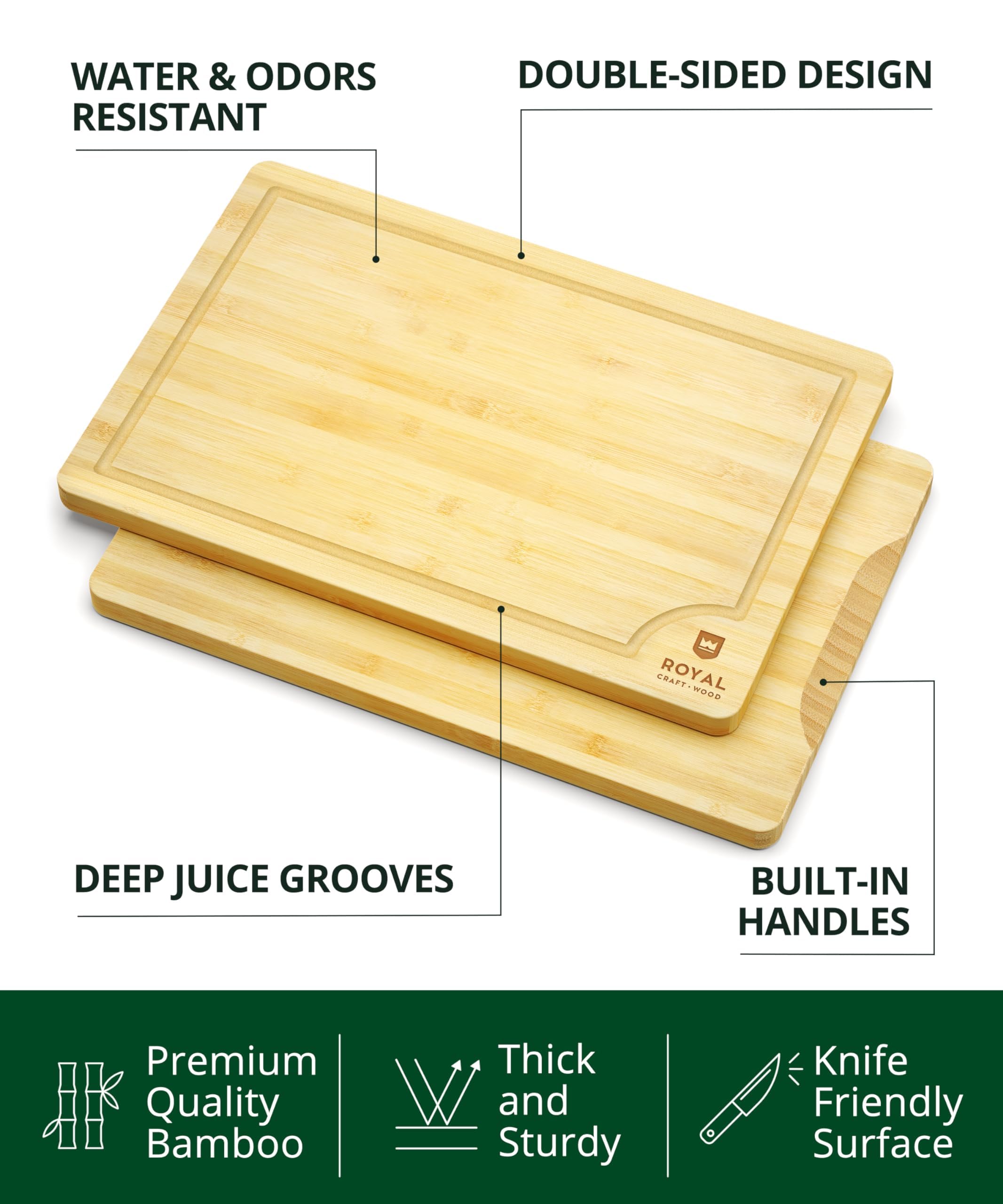 ROYAL CRAFT WOOD Extra Large Cutting Boards for Kitchen Meal Prep & Serving-Bamboo Wood Cutting Board with Deep Juice Groove - Charcuterie & Chopping Butcher Block for Meat - Gadgets Gift (XL 18x12")