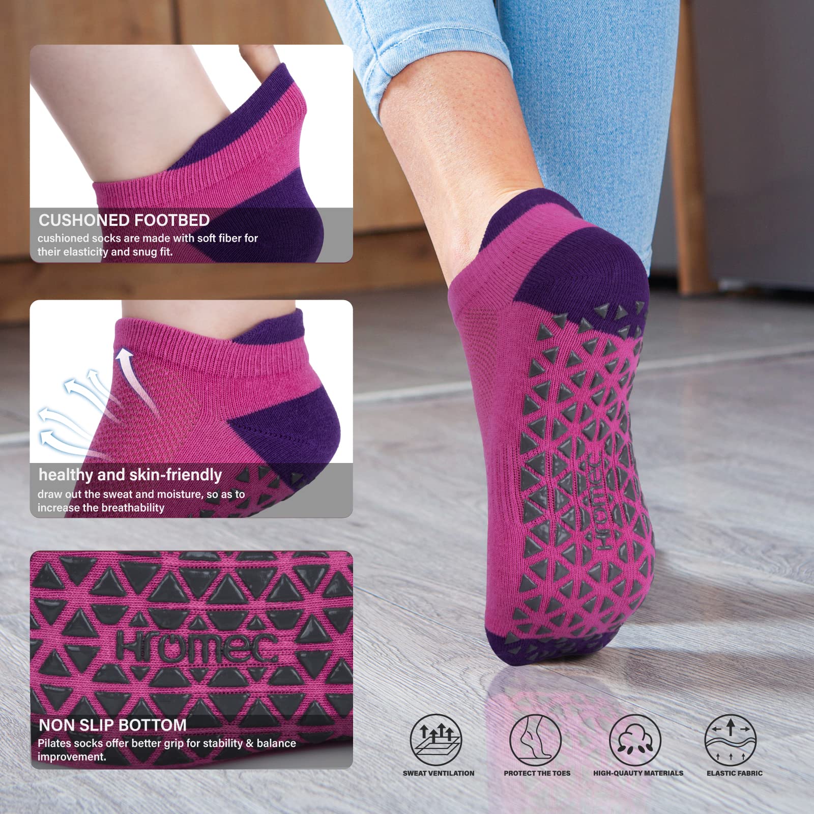 Non Slip Yoga Socks with Grips for Pilates, Ballet, Barre, Barefoot,Bikram,Hospital Anti Skid Socks for Women and Men