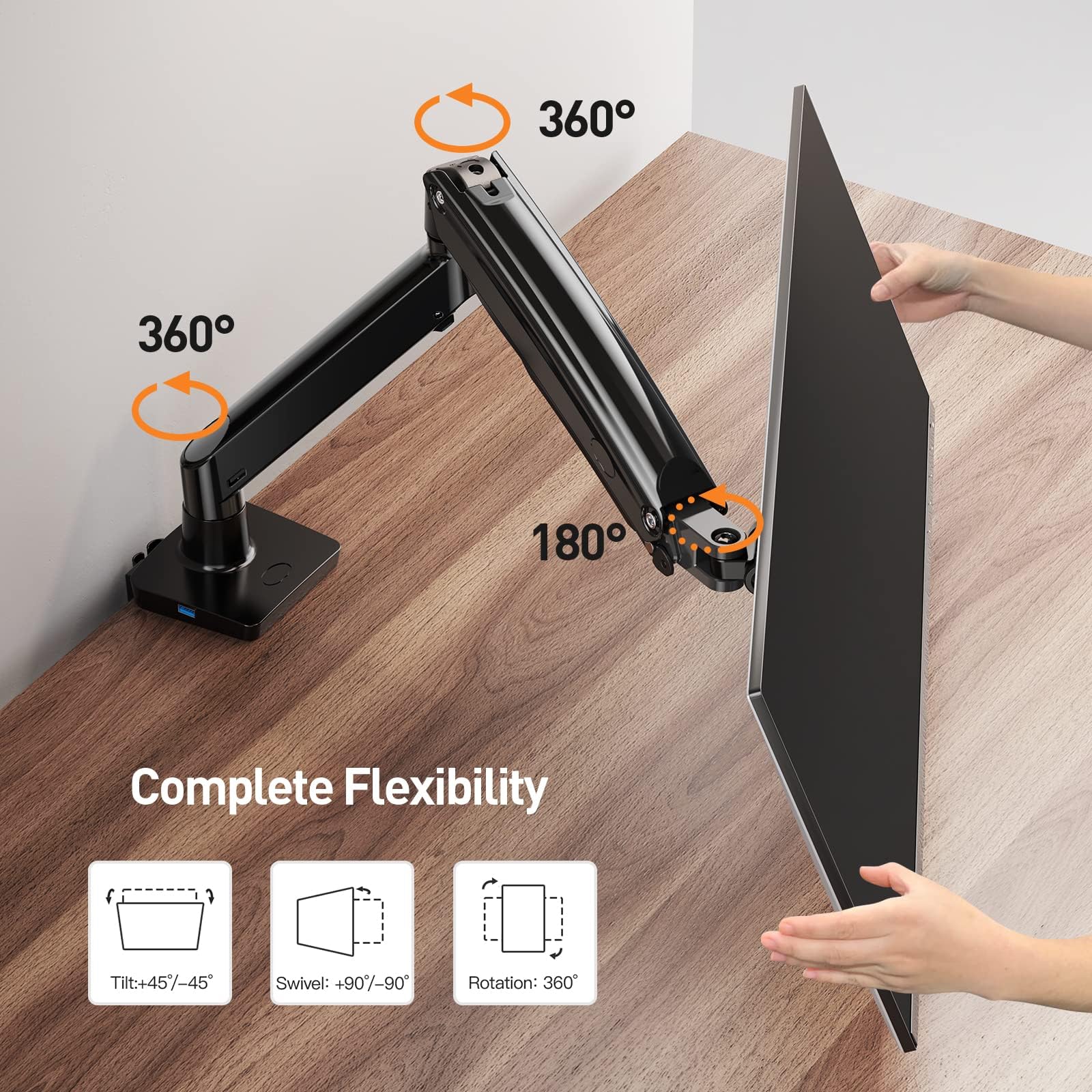 ErGear Single Monitor Mount for 13 to 35 inches Ultrawide Screens, Holds 26.4lbs, Gas Spring Single Monitor Arm, Single Monitor Stand with Swivel, Tilt, Rotation for Home and Office, VESA 75/100mm