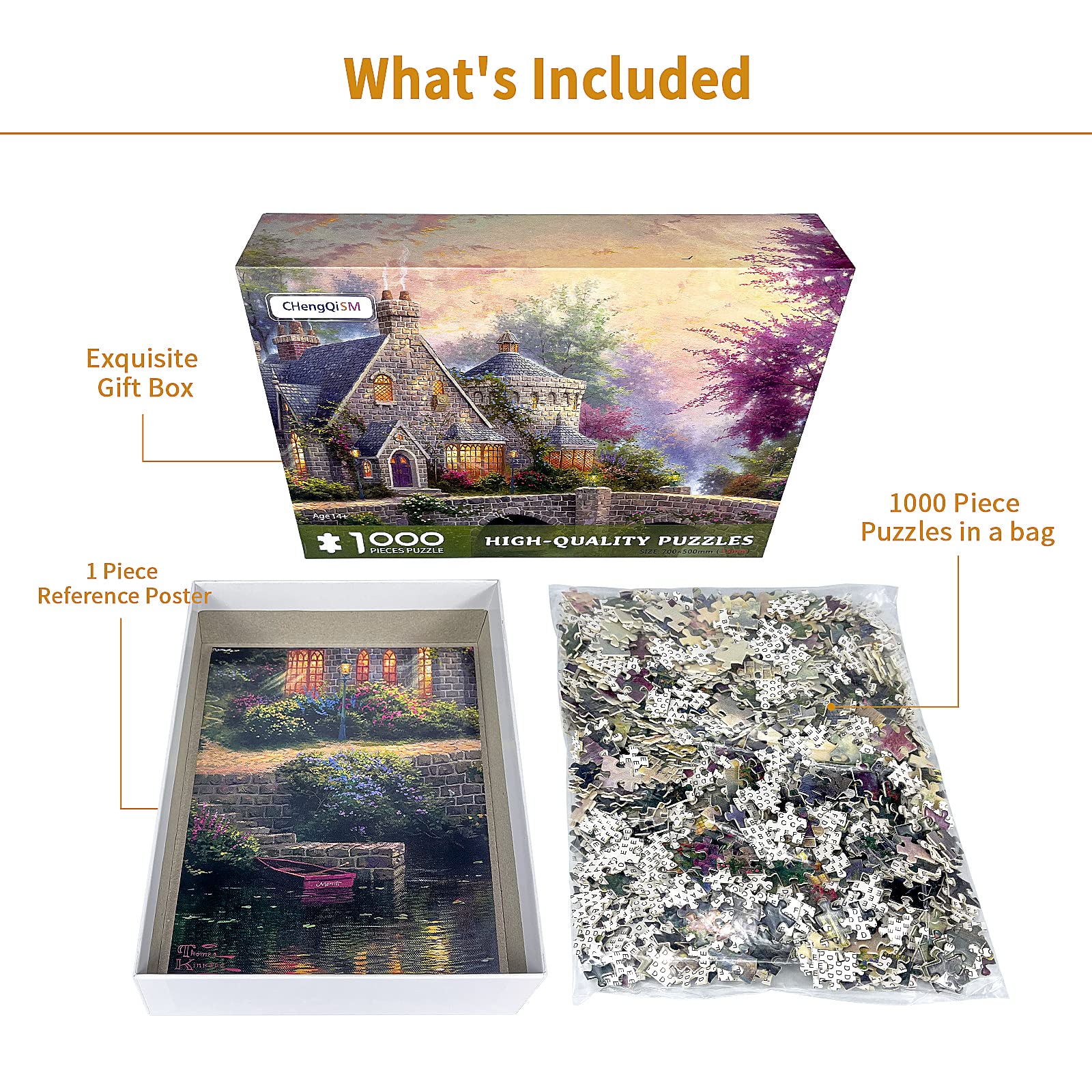 Jigsaw Puzzles for Adults 1000 Pieces Country House Puzzles Spring Landscape Puzzle Picturesque Bridge 1000 Piece Jigsaw Puzzle DIY Challenging Game Toys Gift