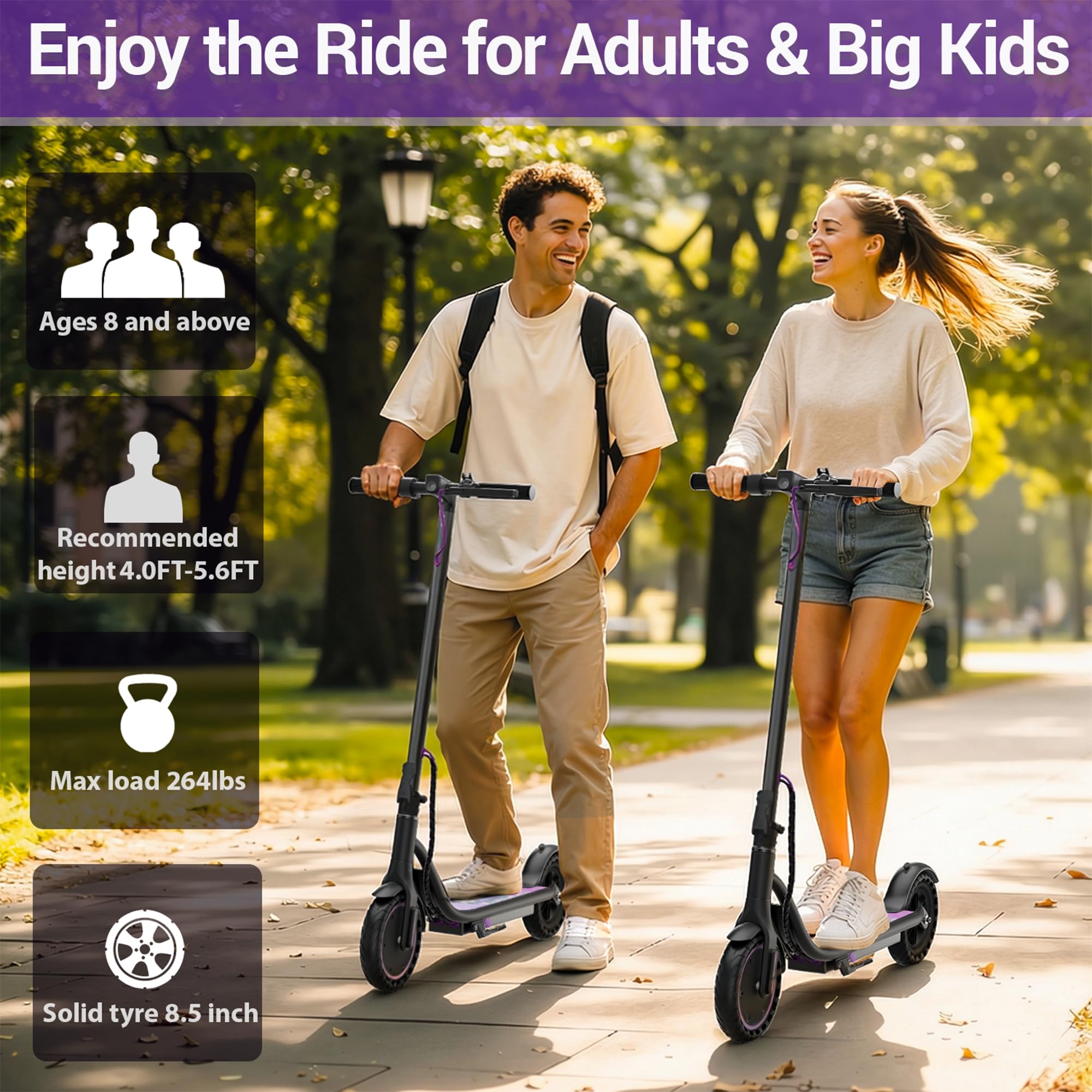 Aovowheel Electric Scooter for Adults, Folding E Scooter with 350W/500W Motor 16/24 Mph Top Speed, Max 19-23 Miles Long Range, 8.5''/10''/14''Tires Commuting Scooters with Dual Brakes System, APP