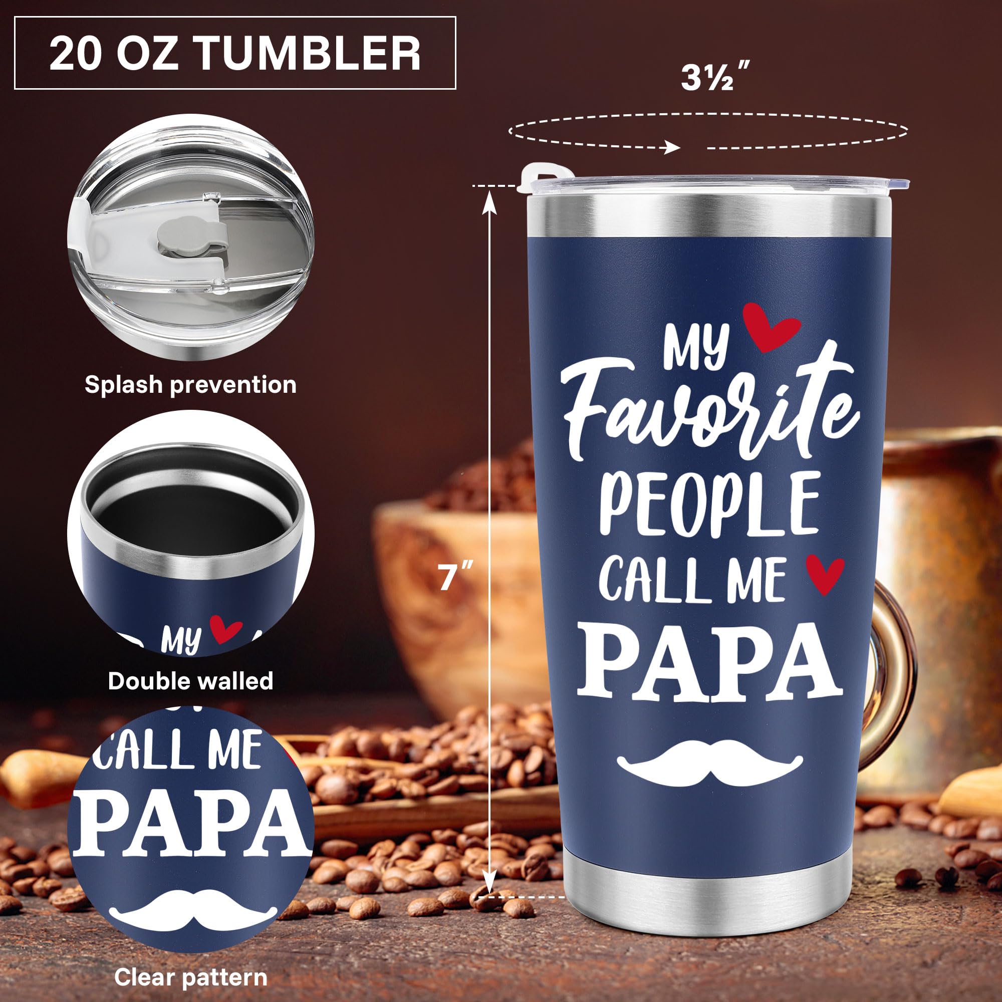 Papa Tumbler Cup Gifts for Grandpa Christmas Gifts from Grandkids, Papa Gifts from Granddaughter Grandson, First Time Grandpa Gifts, Granddad Grandfather Papa Birthday Gift, 20oz Dark Blue Cup & Socks