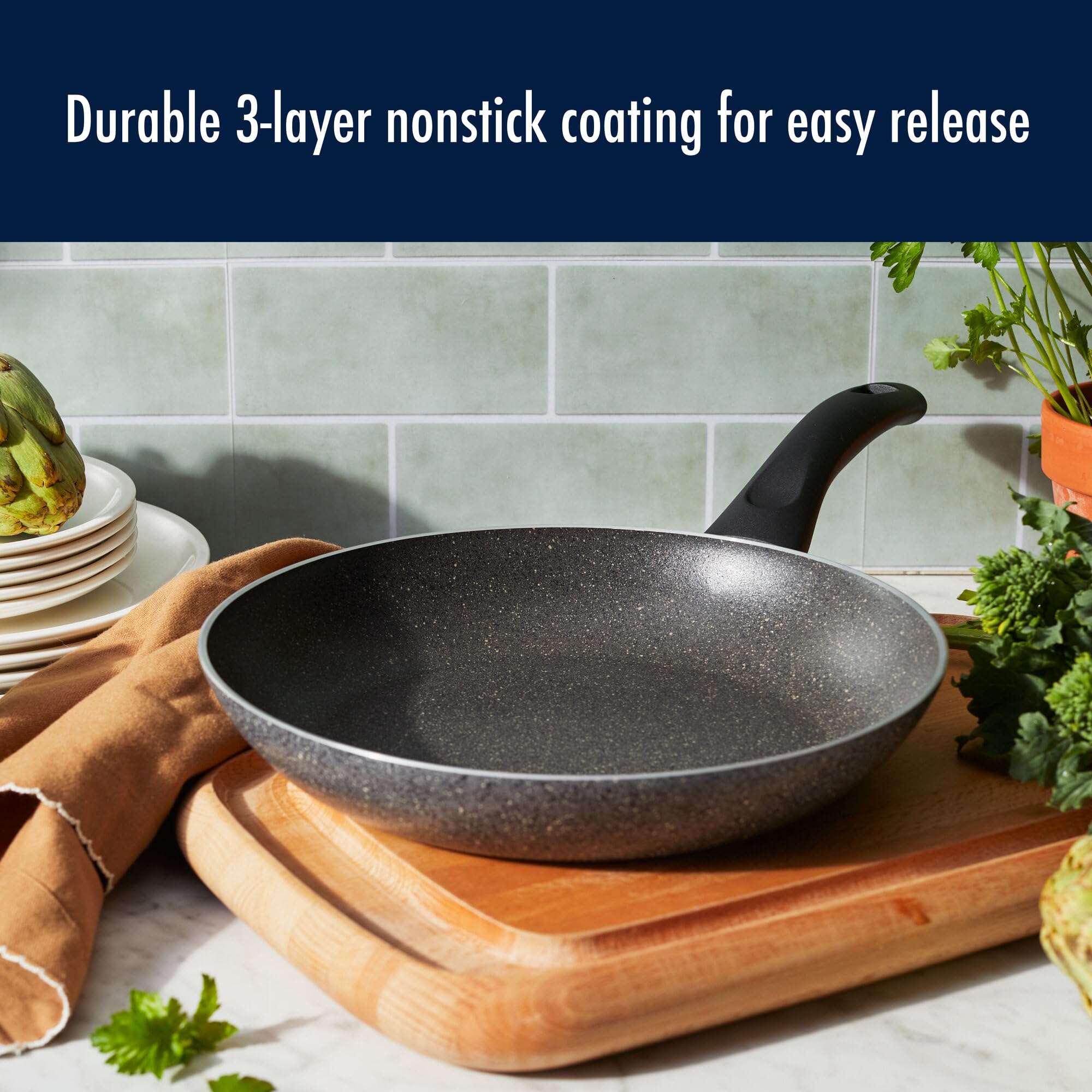 Henckels Everlift 2-Piece Granitium Nonstick Frying Pan Set, 10-inch and 12-inch frying pan, Made in Italy, durable 3-layer granite-hued nonstick coating from recycled materials, Oven safe to 400°F