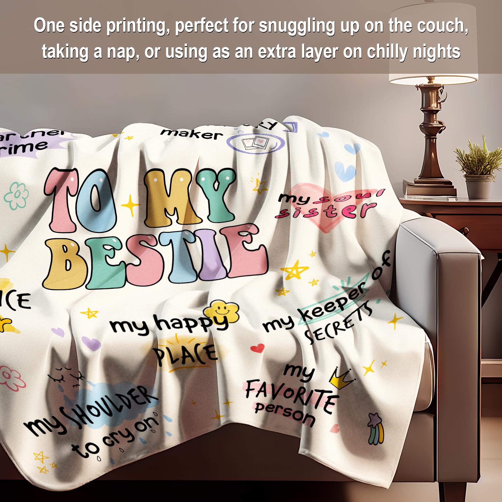 Flpoxzd Best Friend Birthday Gifts for Women, Bestie Gift for Women, Best Friends Blanket, Gifts for Best Friend Woman, Friendship Present for Woman, Yellow Throw Besties Blanket 60”x50” Inches