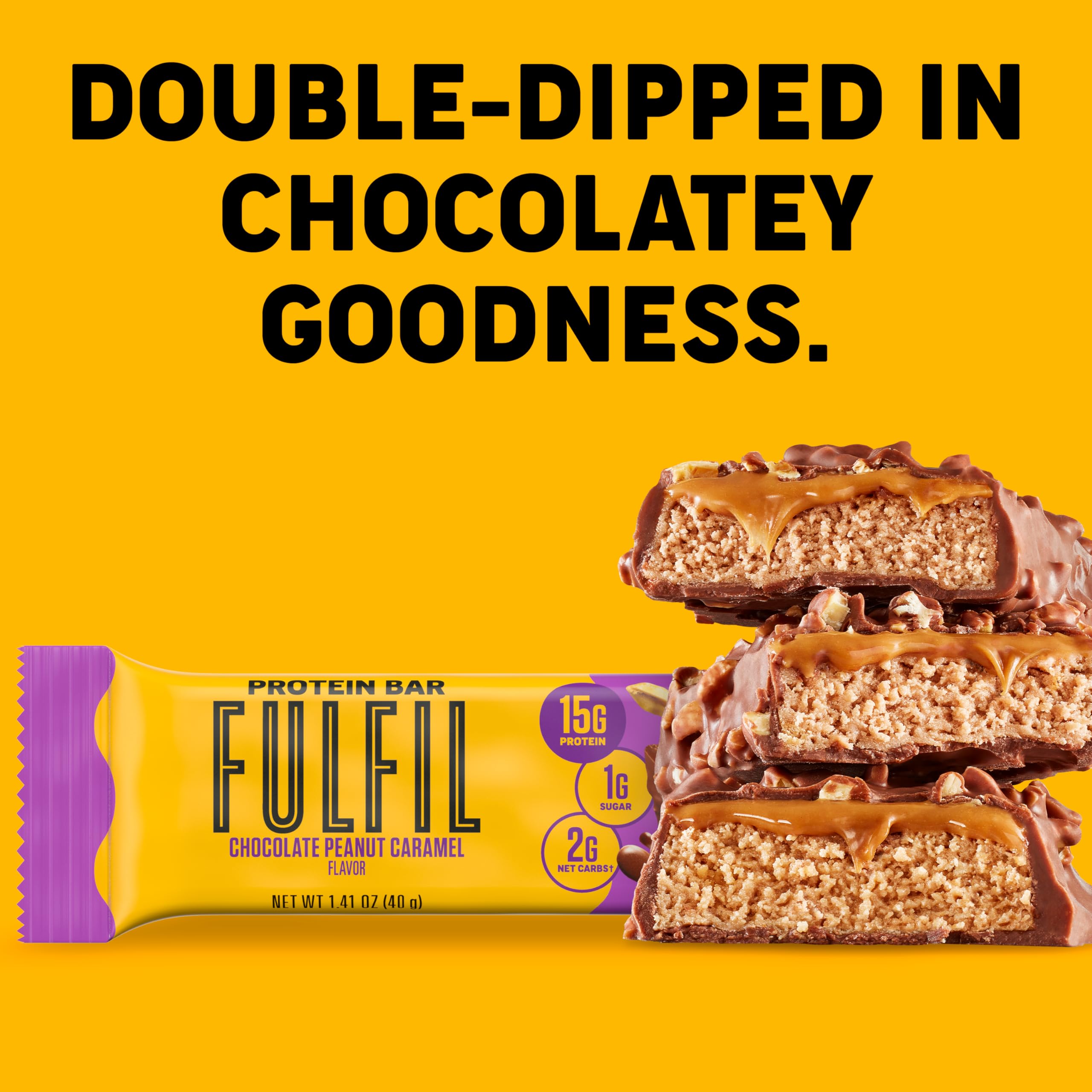 FULFIL Protein Snack Bars, NEW Recipe Chocolate Peanut Caramel, 15g Protein, Pantry Staples, 12 Count, Packaging May Vary