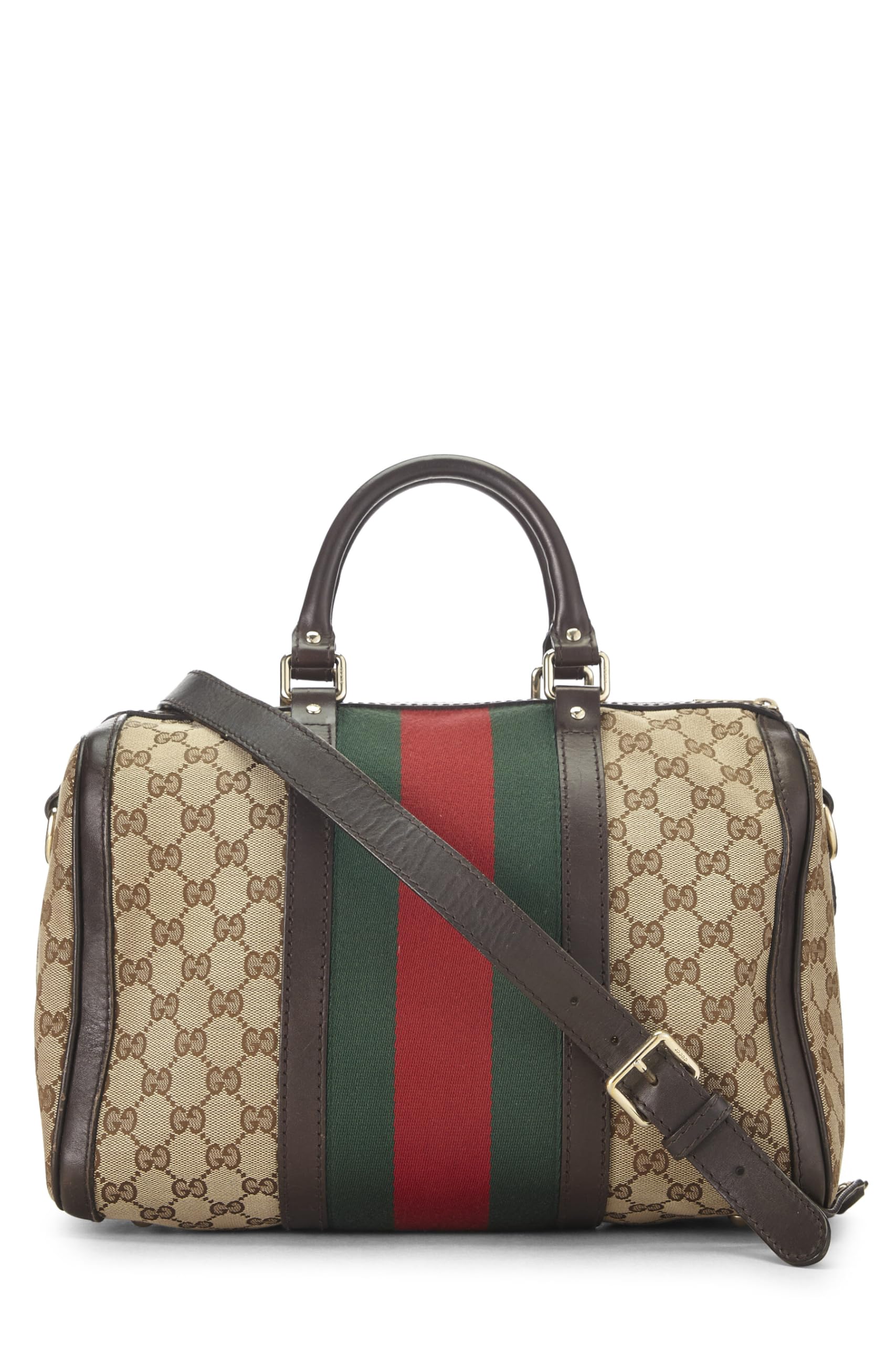 Gucci, Pre-Loved Original GG Canvas Web Boston Bag, Brown