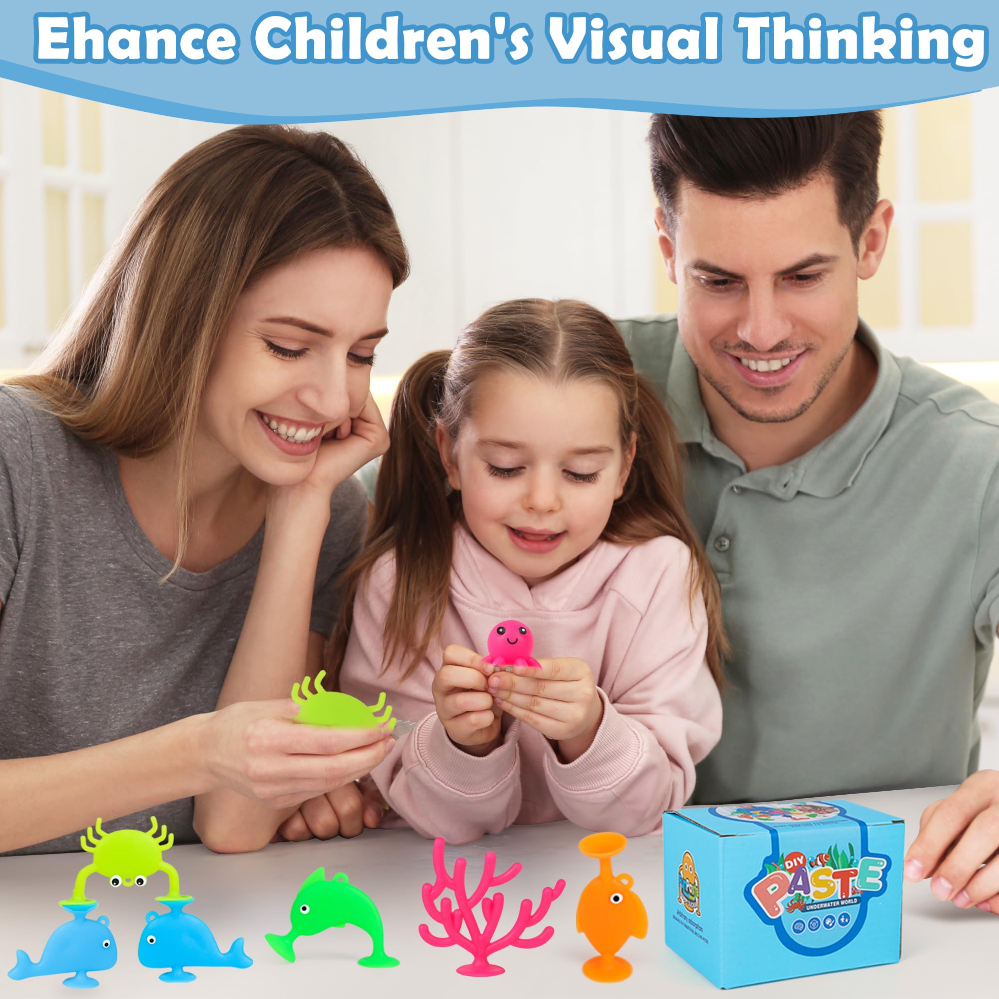 Baby Suction Cup Toys, 18 PCS Silicone Ocean Animals Suckers, Bath Toys for Kids Ages 4-8, Sensory Window Travel Easter Stuffers Toys for Toddlers Boys Girls 3 4 5 6 Year Old