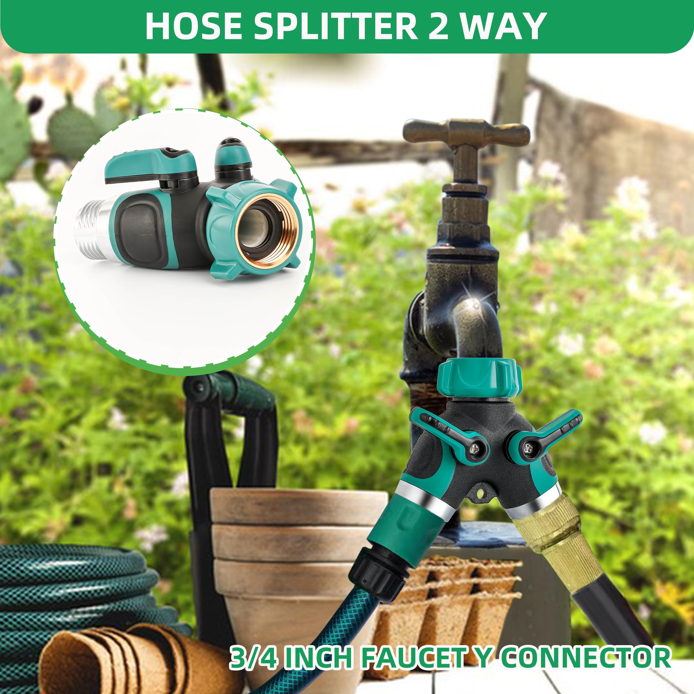 Hose Splitter 2 Way 3/4 Inch Faucet Y Connector With Shut Off Valve,Garden Hose Splitter With 4 Leakproof Washers 1 Tape As Gift,Garden Supplies Hose Splitter Adapter For Indoor Or Outdoor Faucets