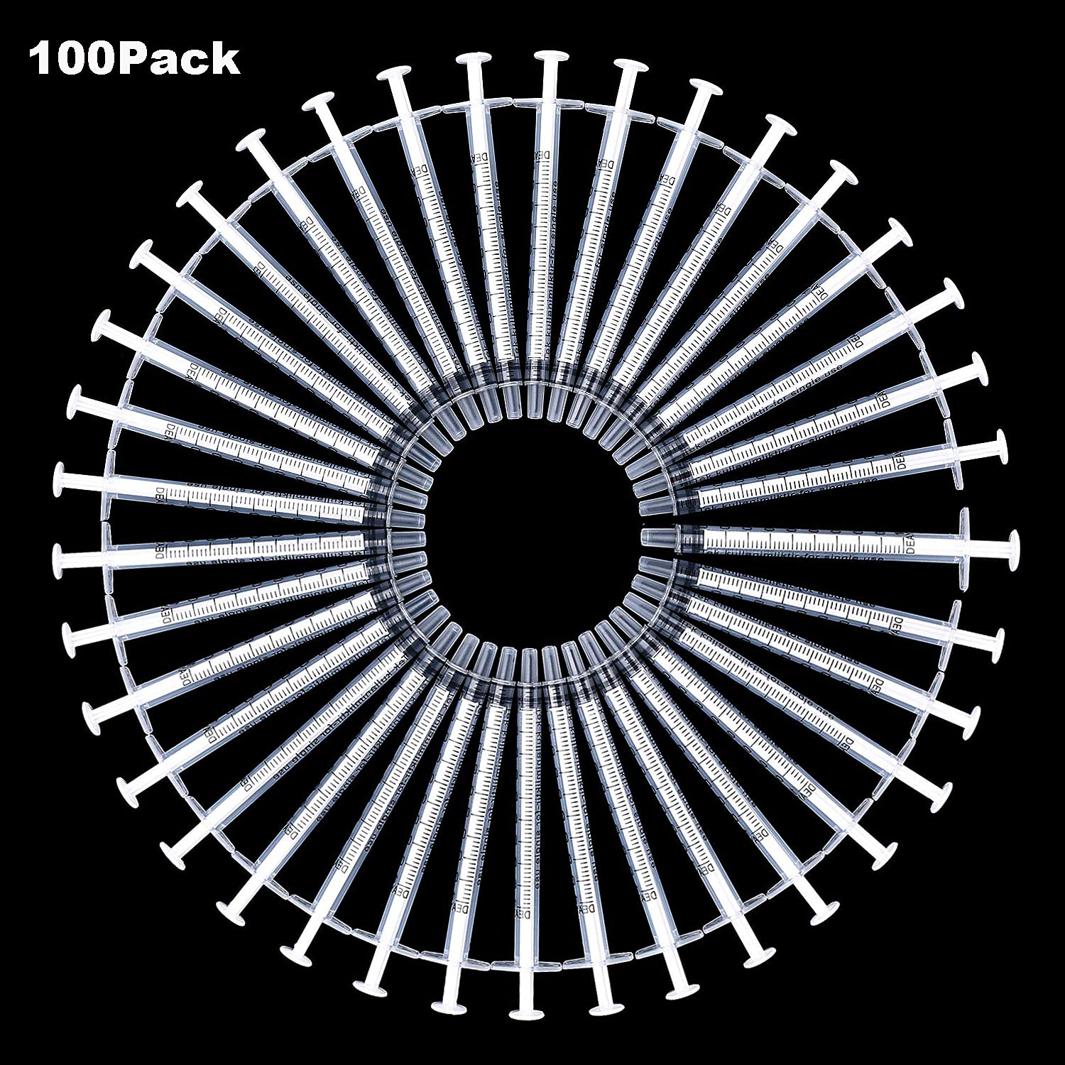 1ml Syringes with Caps (Pack of 100)