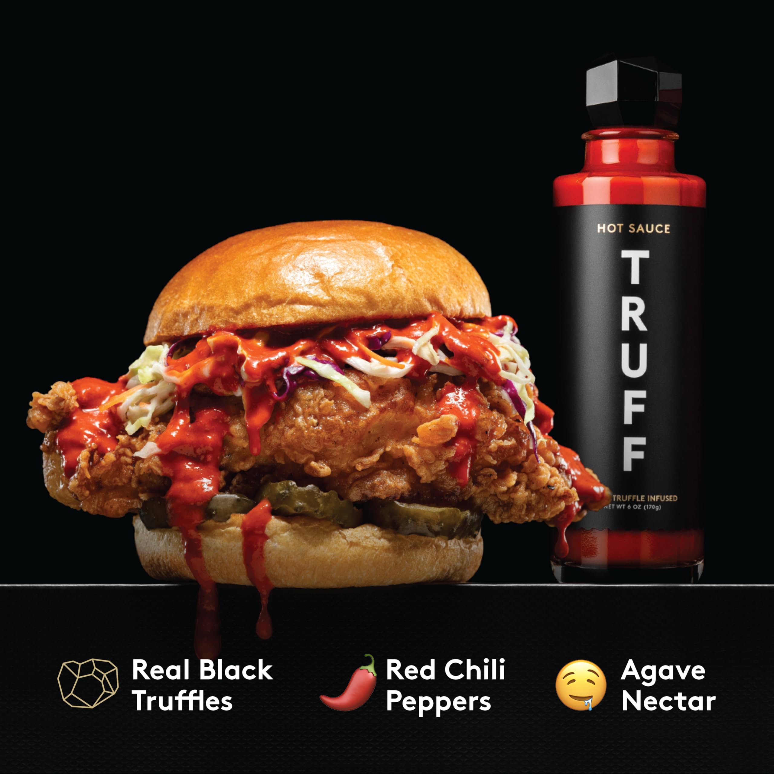 TRUFF Hot Sauce, Gourmet Hot Sauce with Ripe Chili Peppers, Black Truffle, Organic Agave Nectar, An ultra unique Flavor Experience in a 6 oz Bottle (2 Pack)
