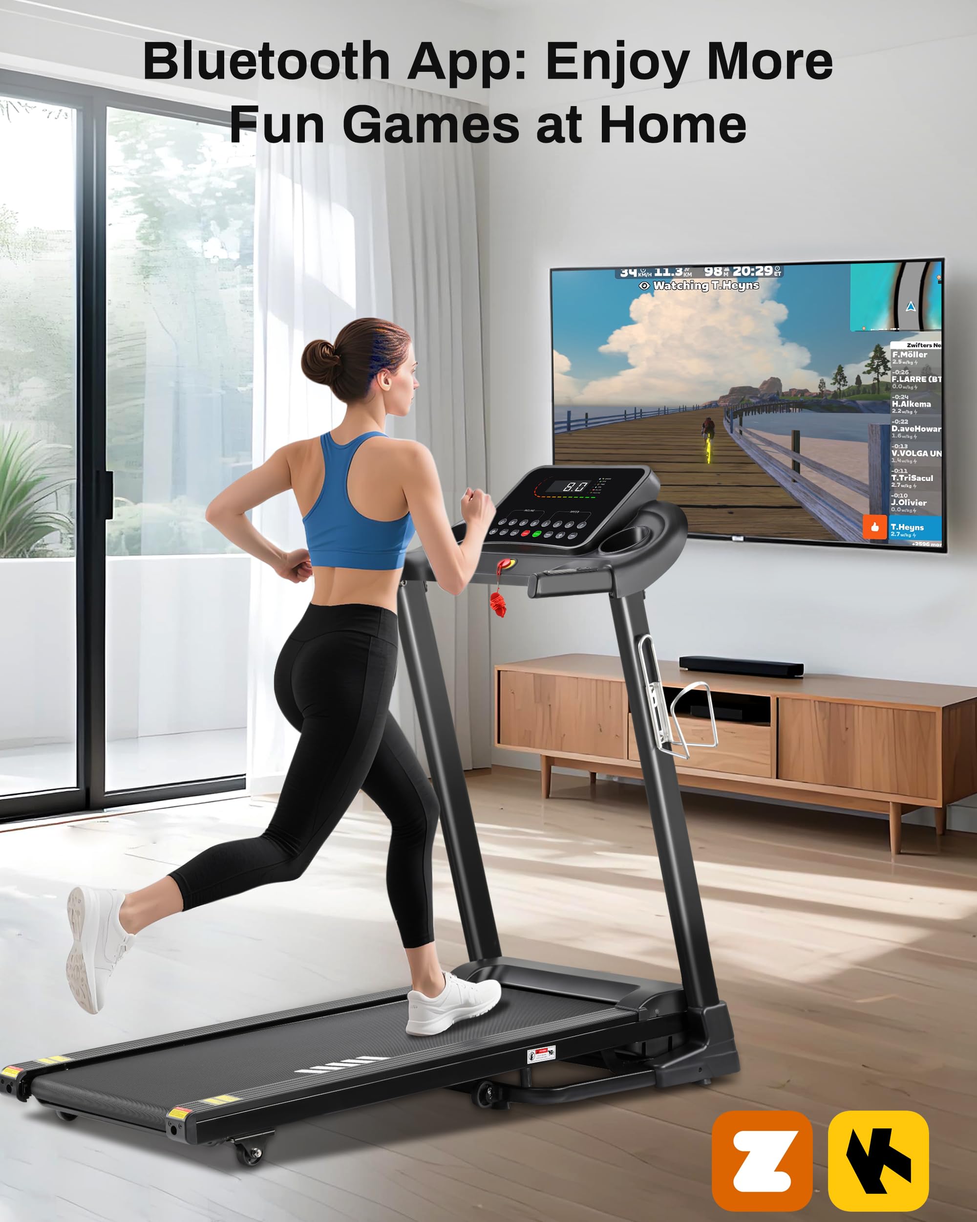 ATEEDGE Treadmill for Home, 3.0HP Folding Running Machine, 300 lbs Weight Capacity, Shock Absorbing, Bluetooth APP Control