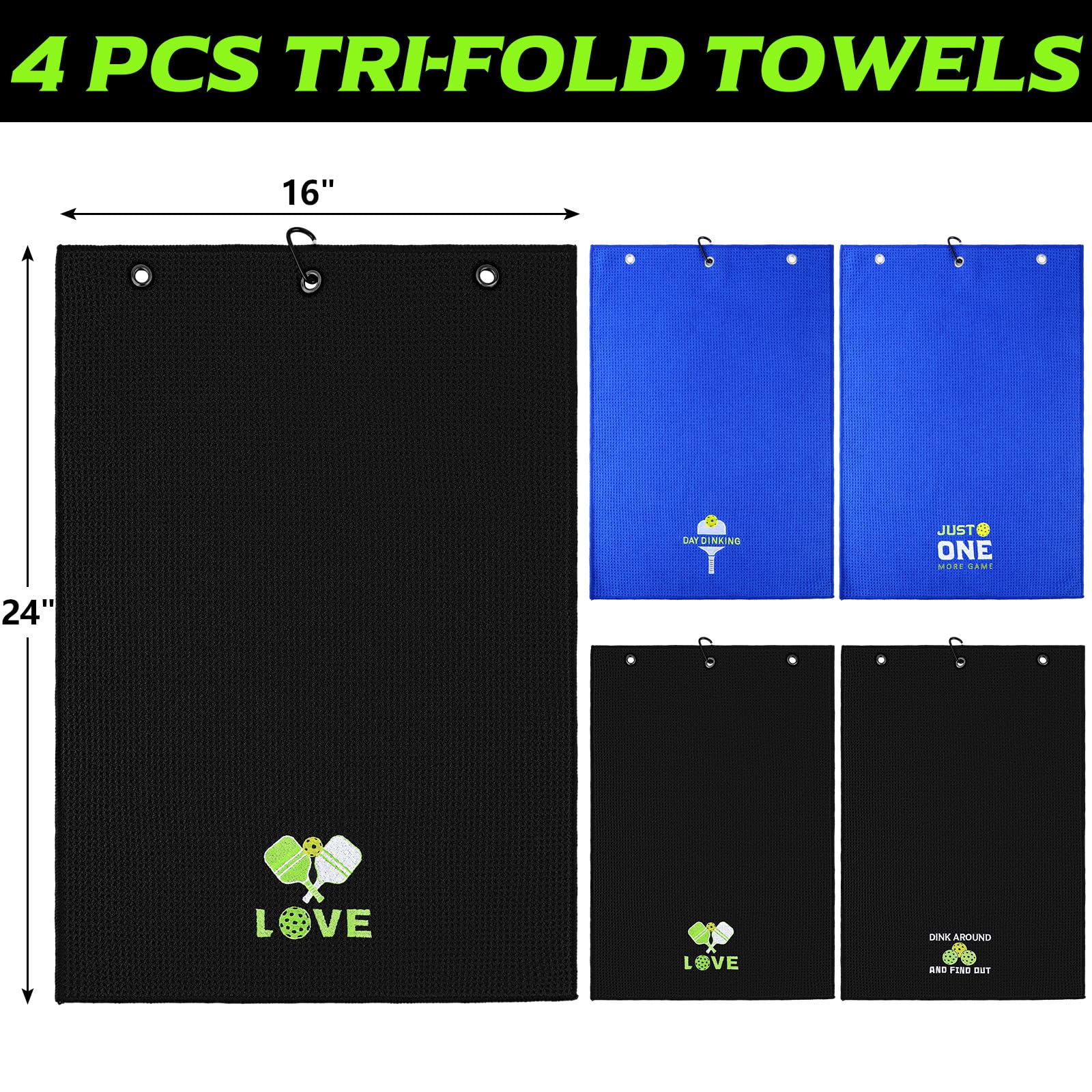 Hosuly 4 Pieces Funny Dinkball Towels Microfiber Cotton Athletic Towels with Clip Embroidered Towel Gift for Men Women Dinkball Lovers(Unisex,Classic)