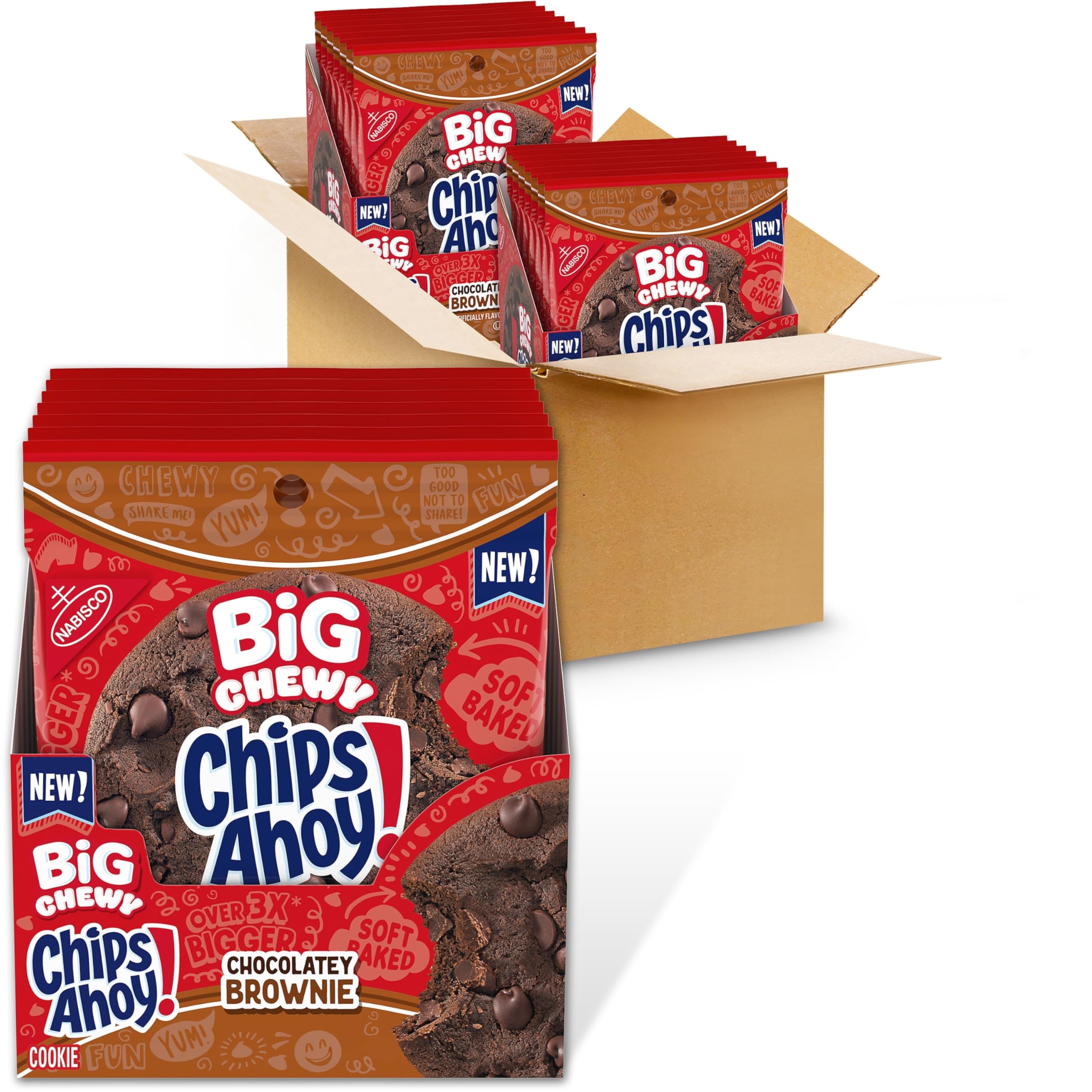 CHIPS AHOY! Big Chewy Chocolate Chip Cookies, Chocolatey Brownie, 14 Snack Packs (1 Cookie Per Pack)