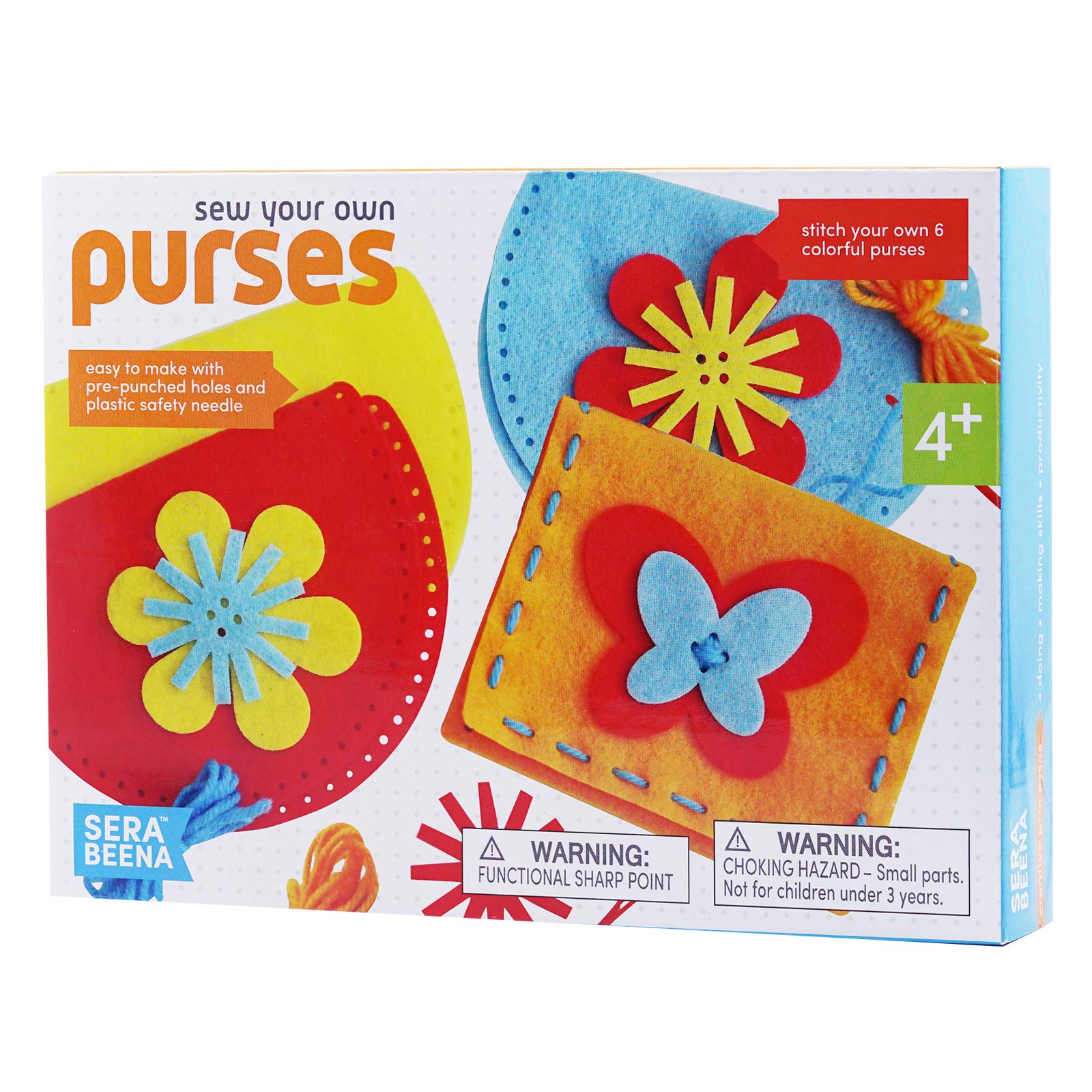 Serabeena Sew Your Own Purses - Sewing Kit for Kids Ages 4-8 Plus - Felt Crafts - Helps Develop Fine Motor Skills - DIY Kit With 6 Purses & Accessories