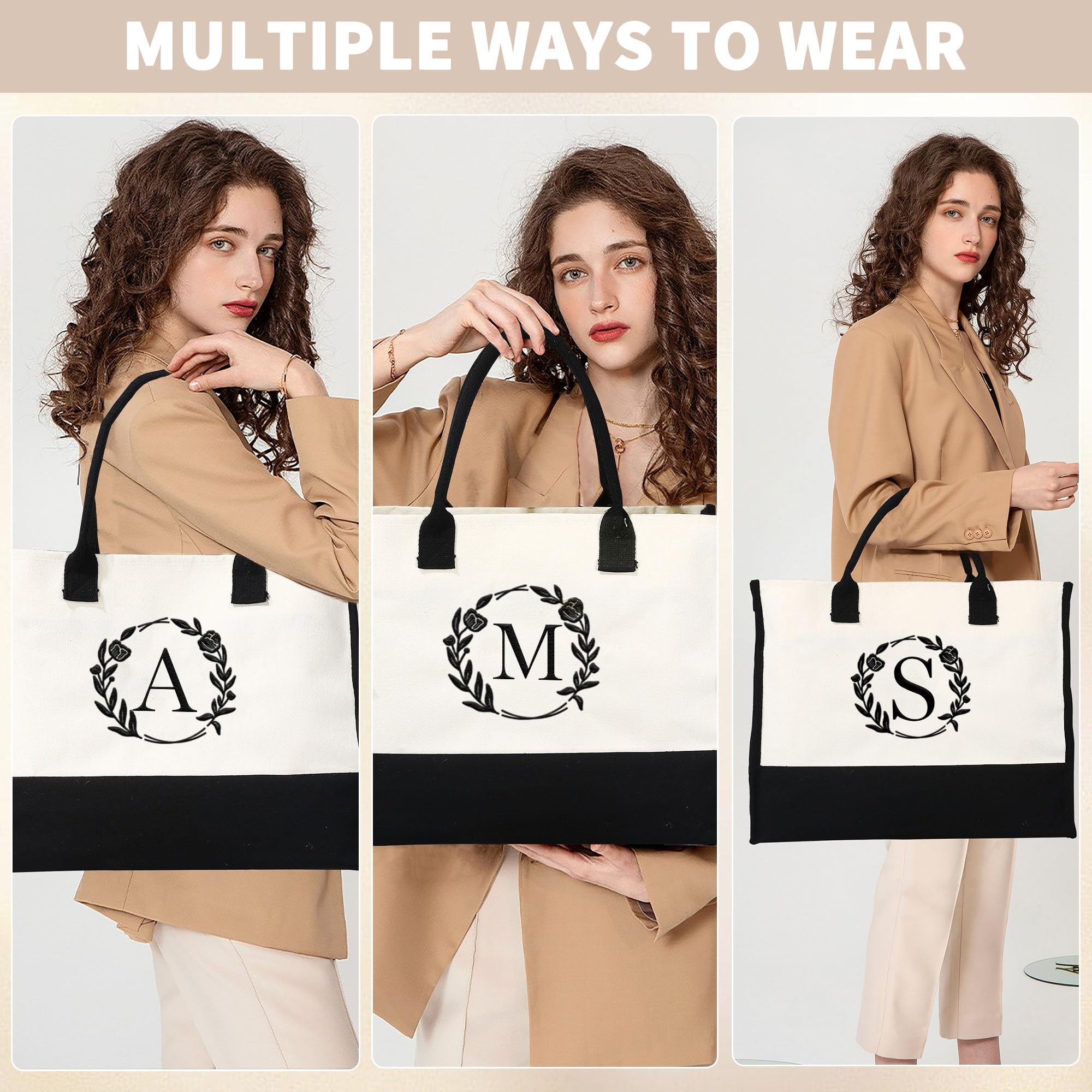 YOOLIFE Birthday Gifts for Women, Personalized Unique Womens Christmas Gifts for Mom Grandma Sister Teens Friend Teacher Wife Aunt Mom Grandma Birthday Gifts for Women Large Monogram Tote Bag Letter M