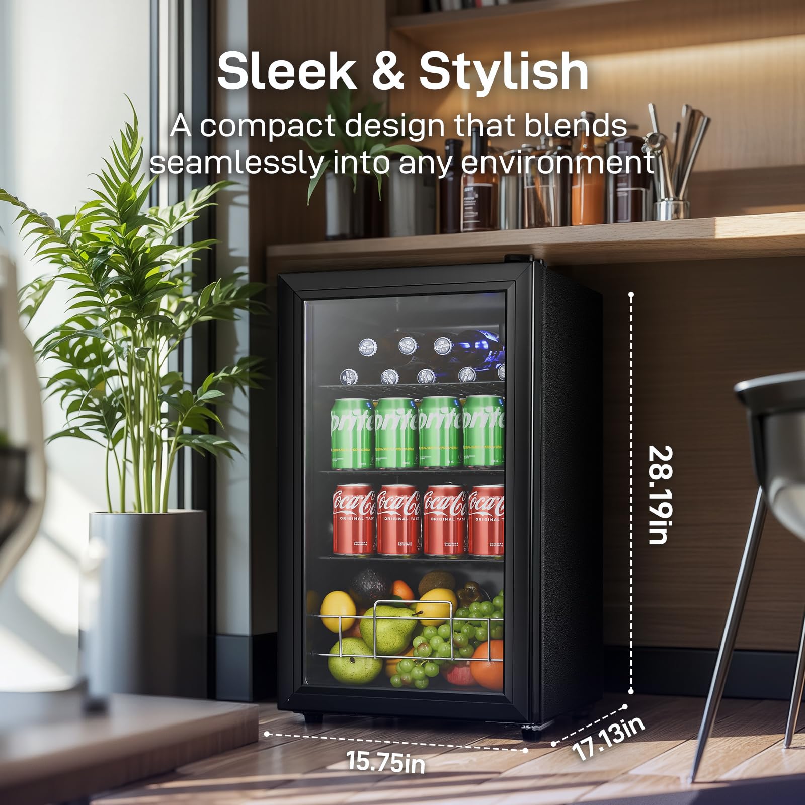 Anypro Beverage Refrigerator and Cooler, 2.6 Cu.Ft Mini fridge with Tempered Glass Door, 126 Cans Wine Drink Beer Fridge, Small Refrigerator for Office Bedroom Bar, 7 Temperatures, Adjustable Shelves