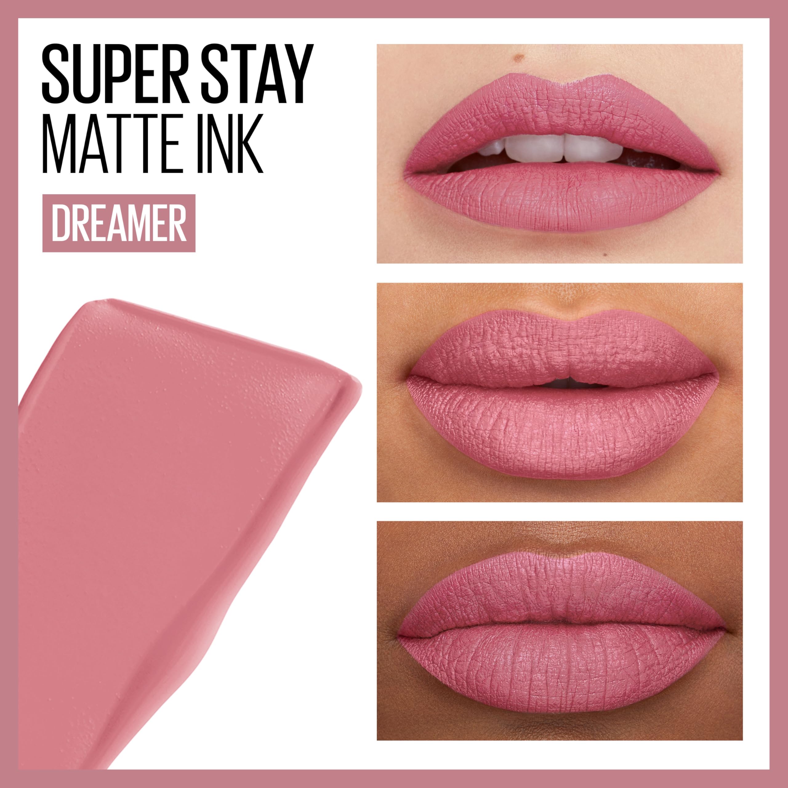 Maybelline Super Stay Matte Ink Liquid Lipstick Makeup, Long Lasting High Impact Color, Up to 16H Wear, Dreamer, Warm Pink Neutral, 1 Count