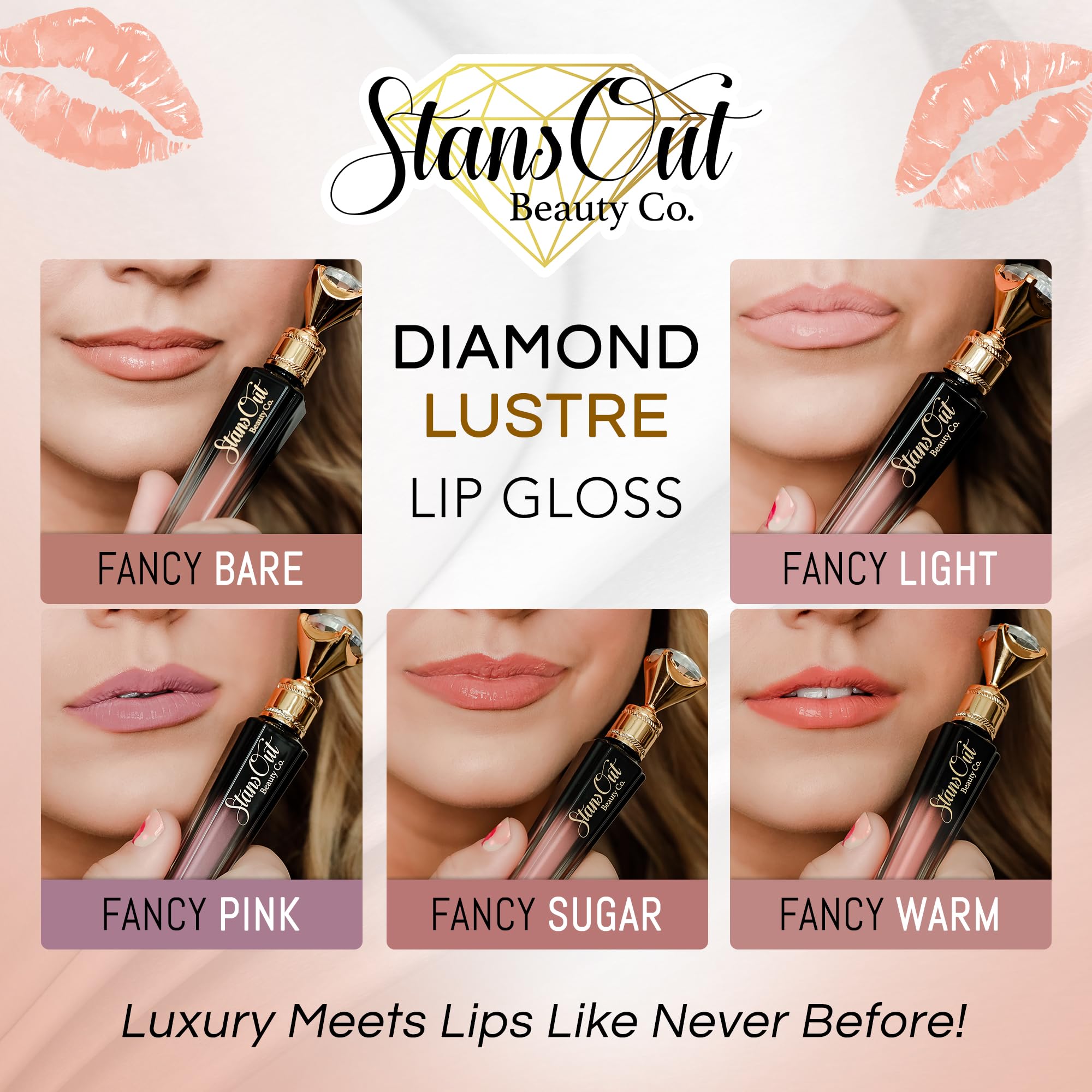 StansOut Beauty Diamond Lustre Fancy Pink Hydrating Lip Gloss | Cute Nude Moisturizing Butter-Smooth Colors | Shades for Naturally Plump & Pout, Sparkling clear finishes & Glossy Choices.