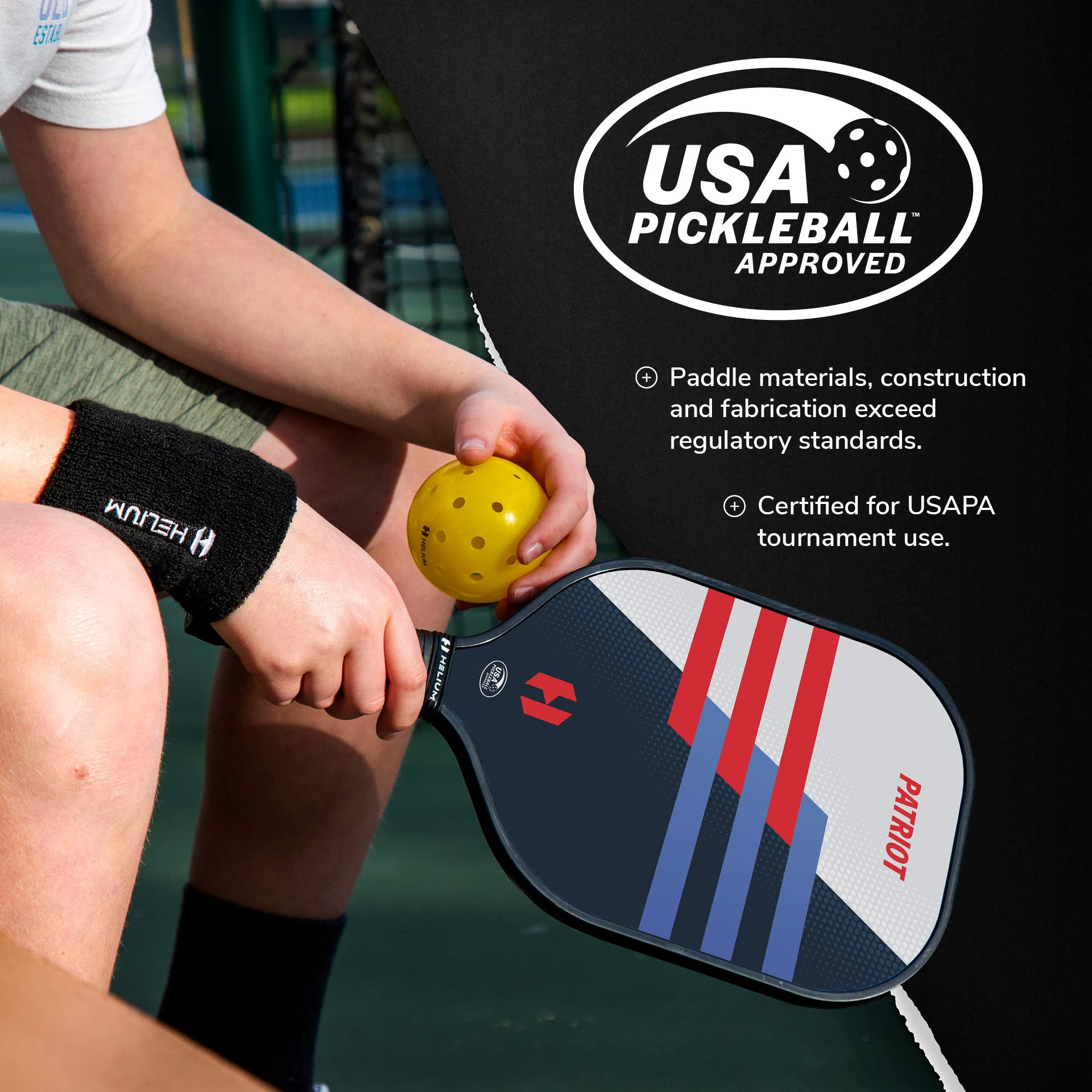 Helium Pickleball Paddles Set of 4 - USAPA Certified - Graphite Fiberglass Surface, Lightweight Honeycomb Core