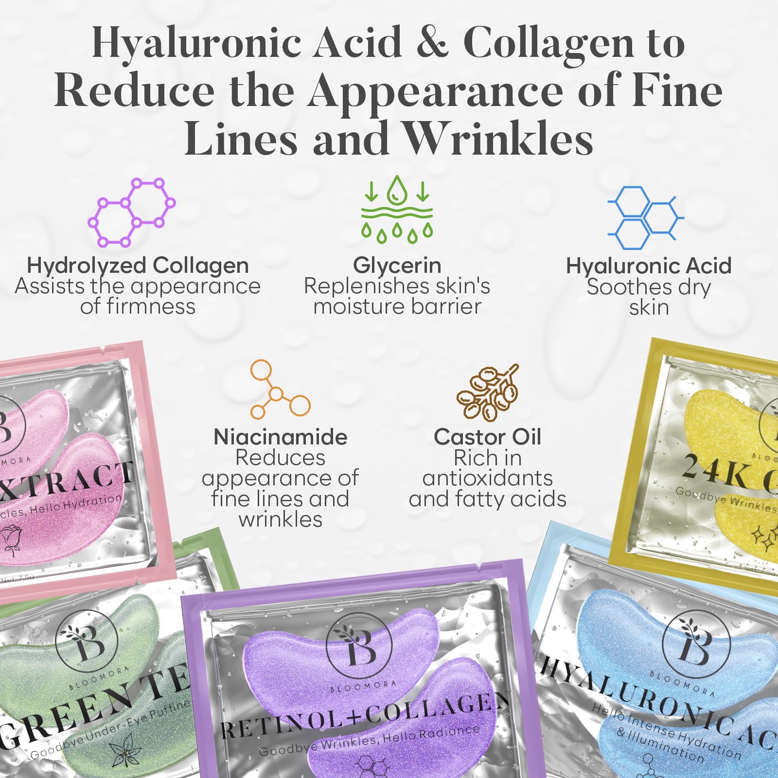 BLOOMORA Green Tea Under Eye Patches (20 Pairs) - Dark Circles & Puffiness Care - Hydrating Green Tea Eye Mask