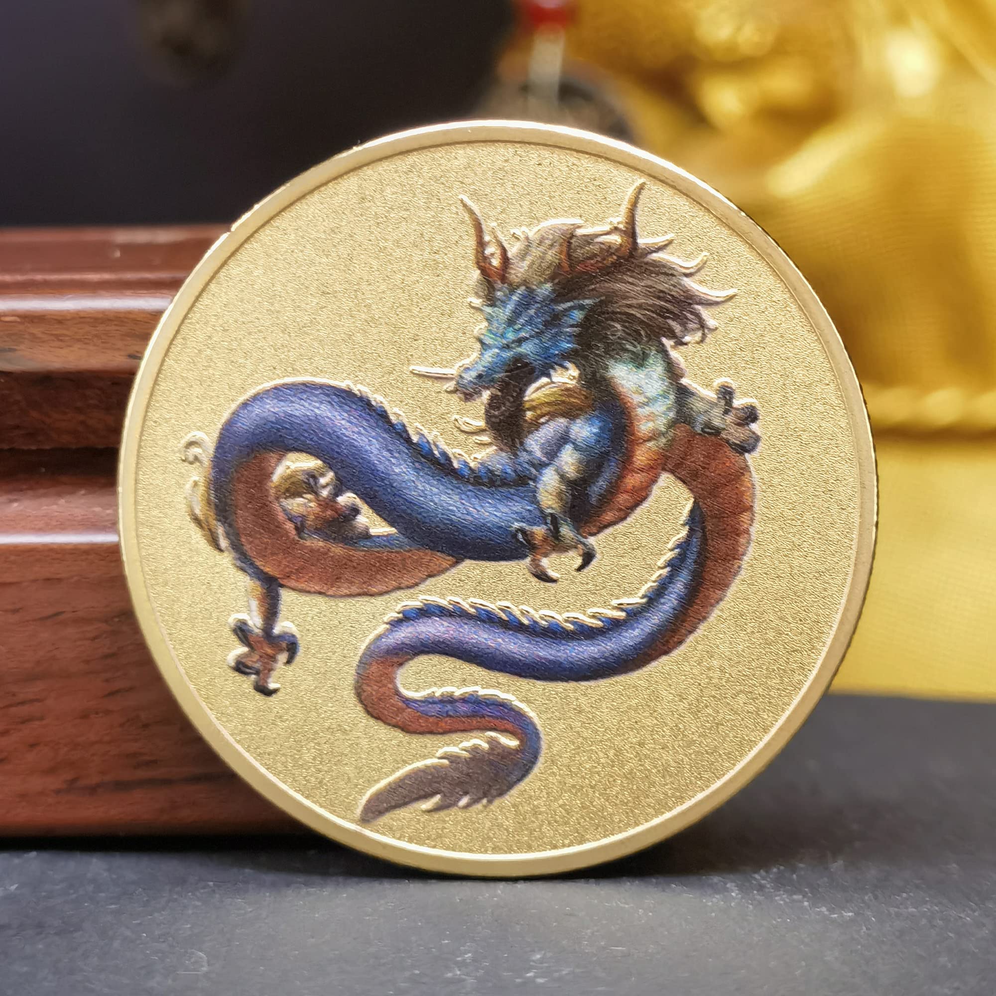 Chinese Holy Dragon and Traditional Auspicious Lucky Coin for Lottery Ticket Scratching - Attract Good Fortune - Good Luck Challenge Coin