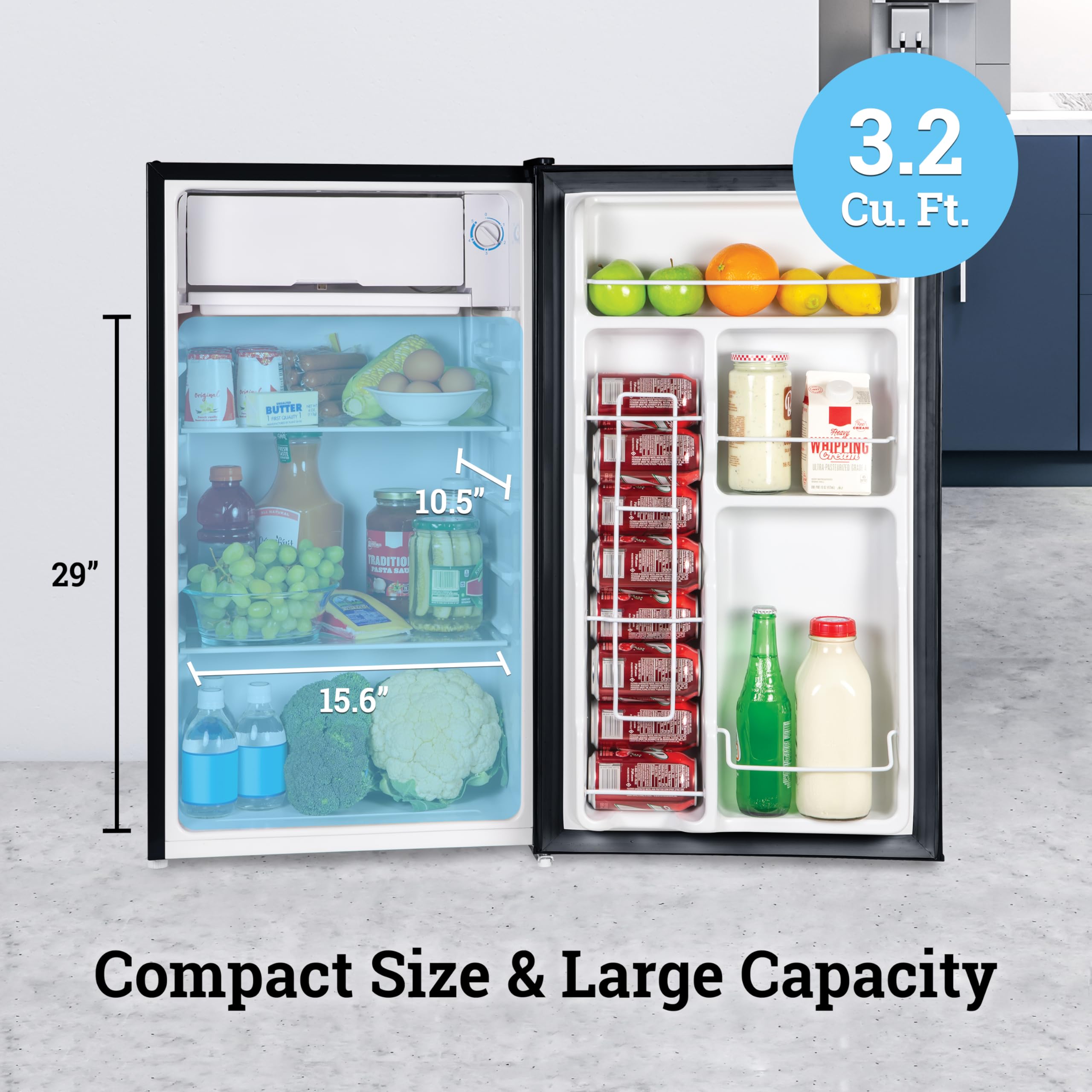 Igloo 3.2 Cu.Ft. Single Door Compact Refrigerator with Freezer - Slide Out Glass Shelf, Perfect for Homes, Offices, Dorms - Black