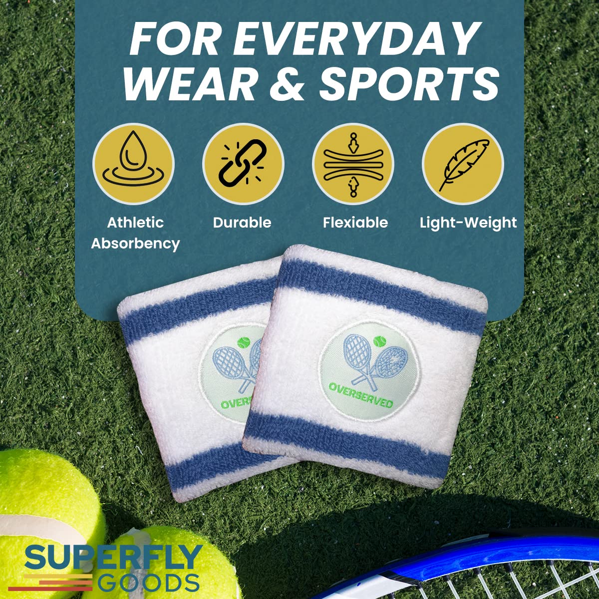 Super Fly Goods Sweatbands Pickleball Golf Tennis Great Gift or for Your Sports or Team (Tennis Wristband Set)