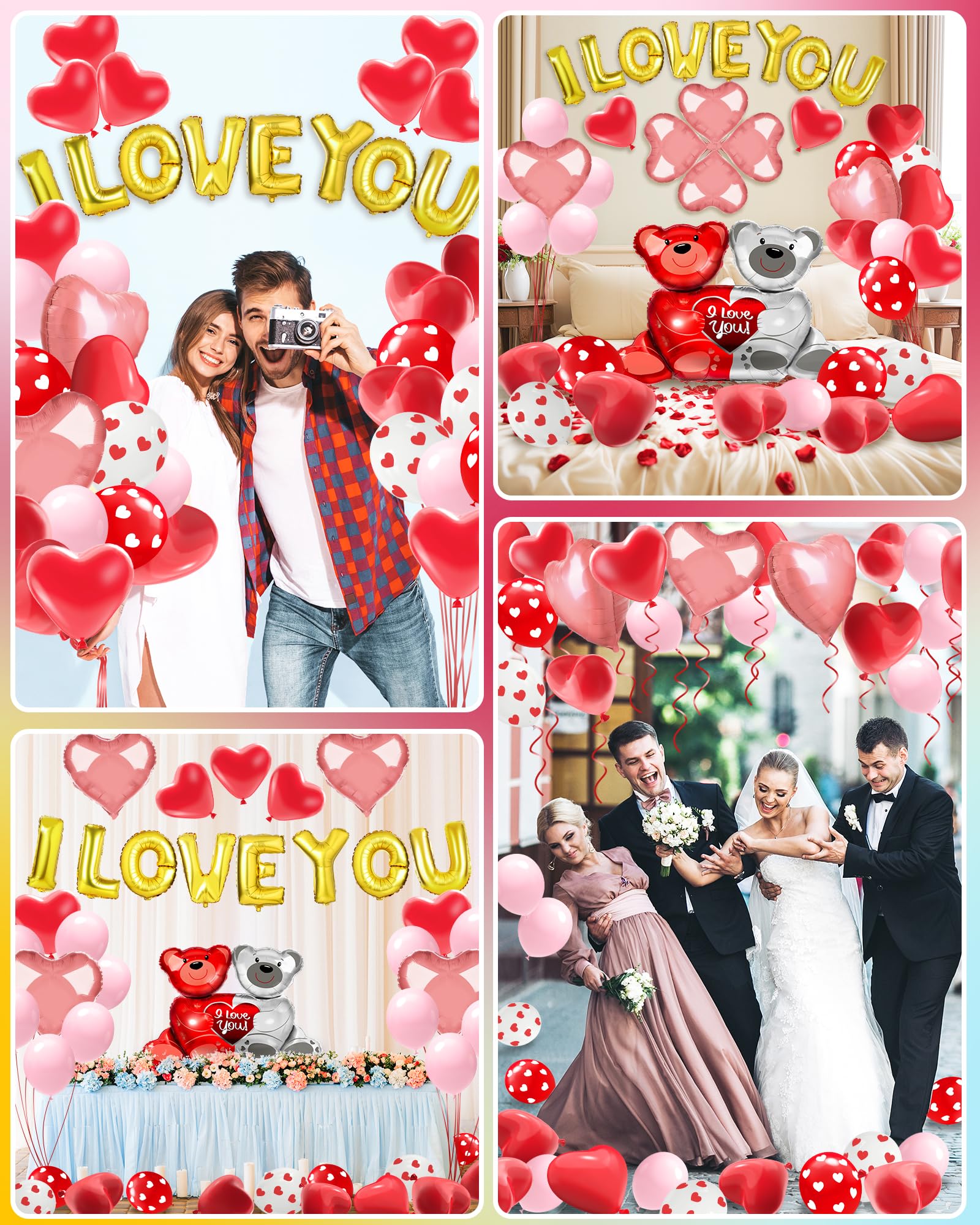 Lutoys Valentines Balloon Kit Decor with I Love You Balloons, Heart Balloons with 1000 Pcs Silk Red Rose Petals for Valentines Day Galentines Party Decorations Proposal Wedding Anniversary Decor