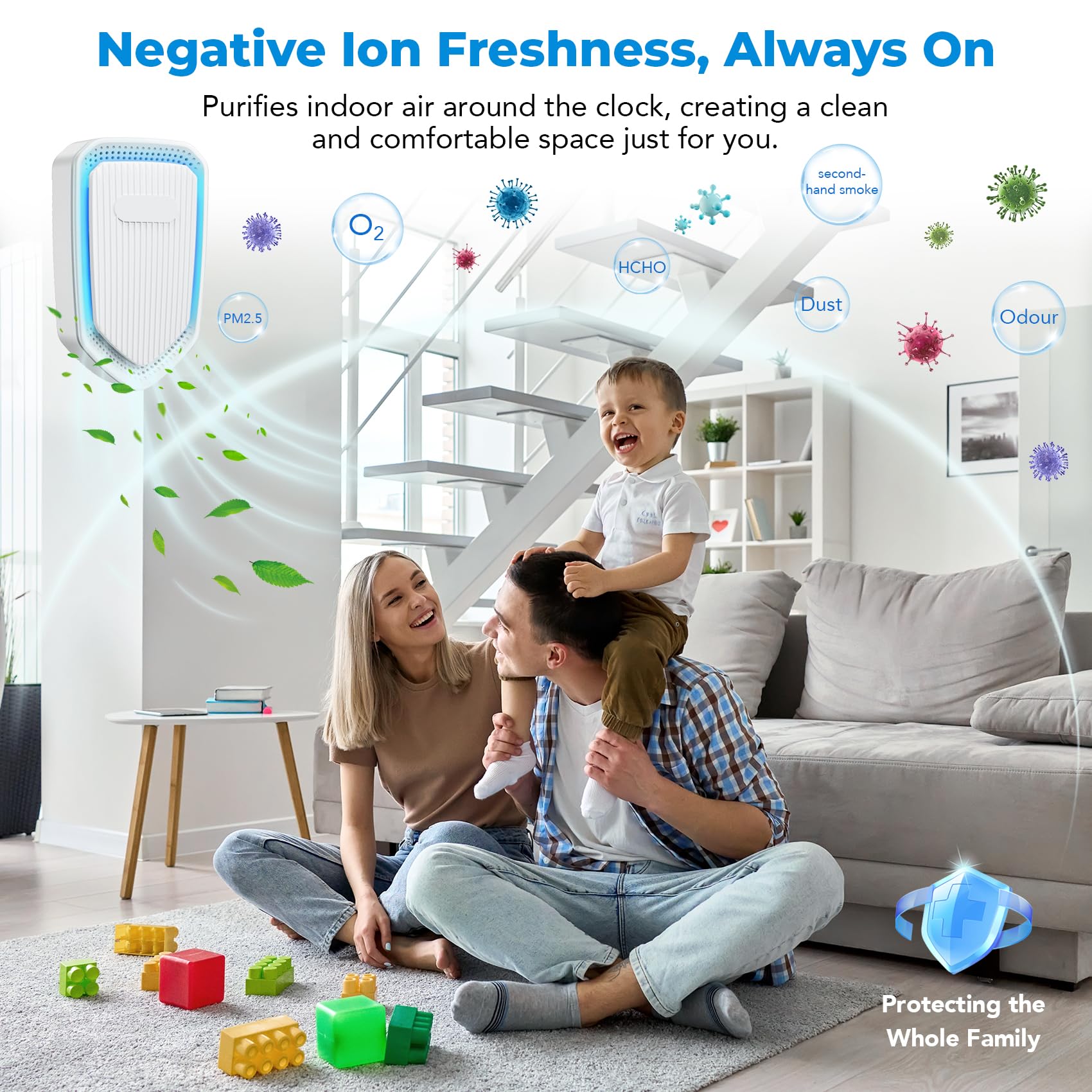 Air Ionizers Plug In Negative Ion Air Purifiers Quiet Air Freshener for Home Bedroom Office Basement - Portable Mini Air Cleaner Odor, Smoke, Dust, Pet Smell (2, White)