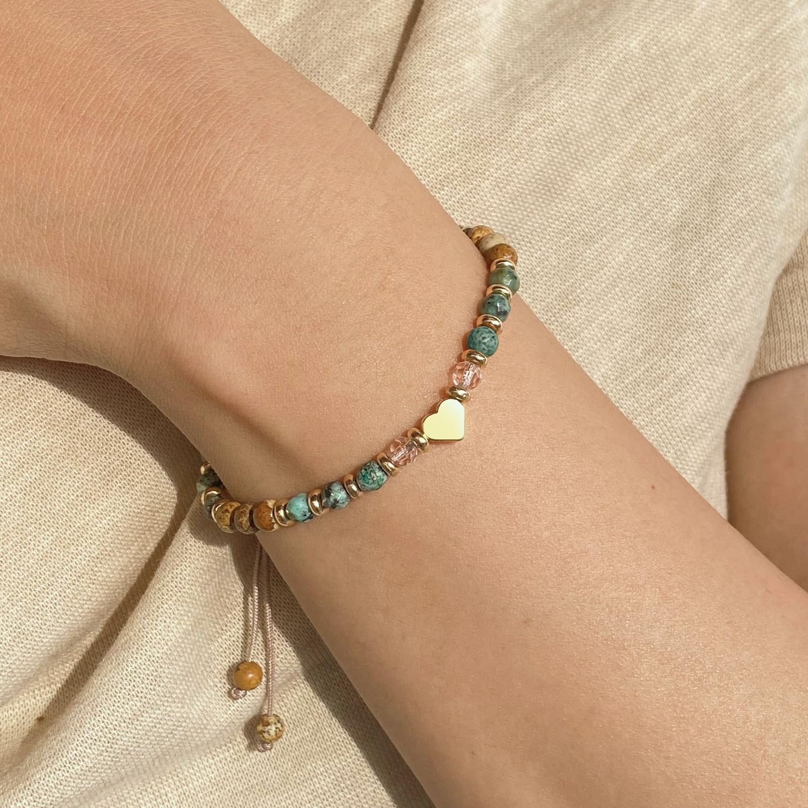 yupoxiu Inspirational Gifts for Women Birthday - Healing Natural Stone Bracelets, Thinking of You Get Well Soon Gifts for Women Friend Sister (A-Life is tough)