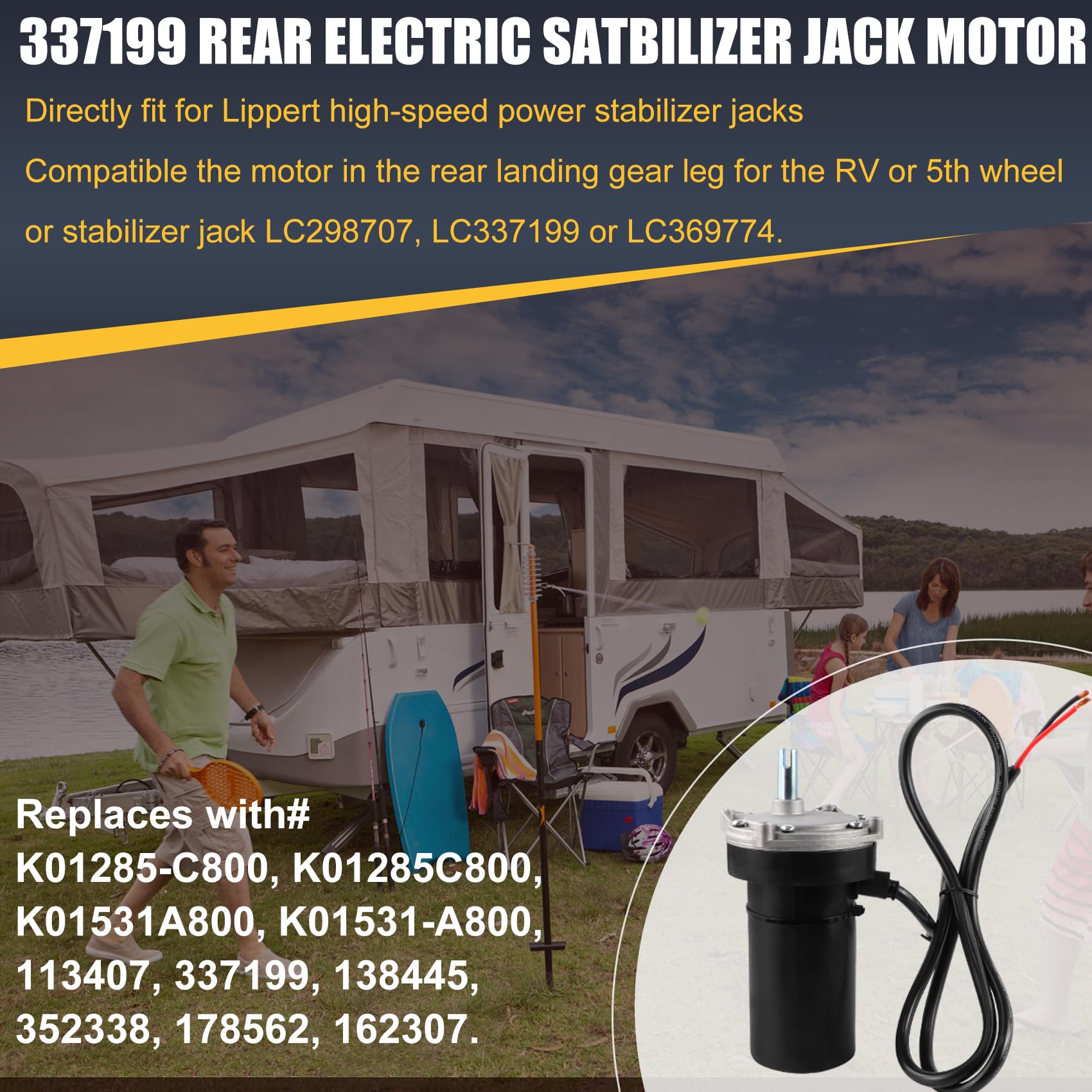 RV Rear Electric Stabilizer Jack Motor Compatible Lippert 337199 113407 352338 138445 369774 298707 178562 162307, Replaces #K01531A800 K01531-A800 K01285C800 K01285-C800