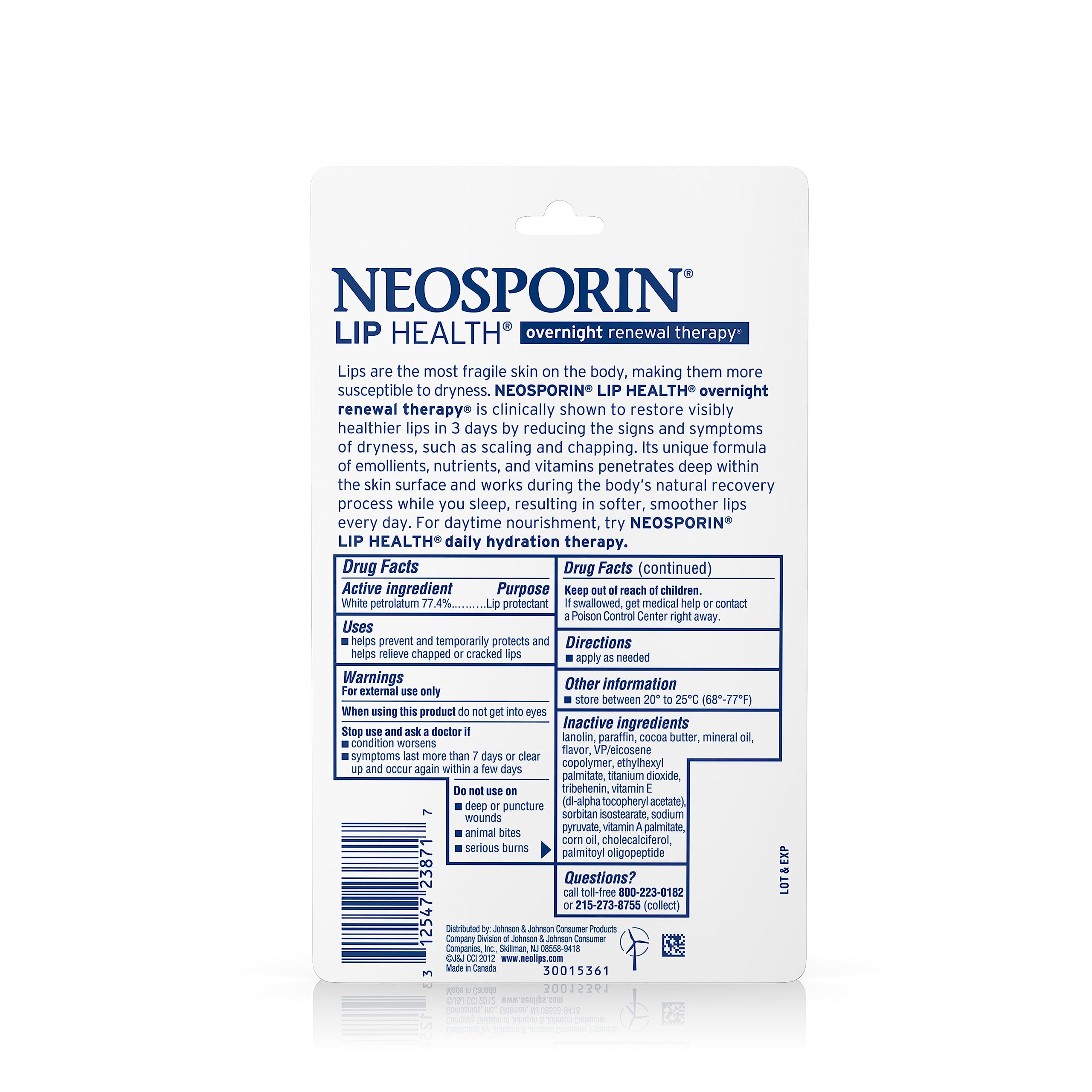 Neosporin Lip Health Overnight Renewal Therapy, 0.27 Oz, Pack of 2